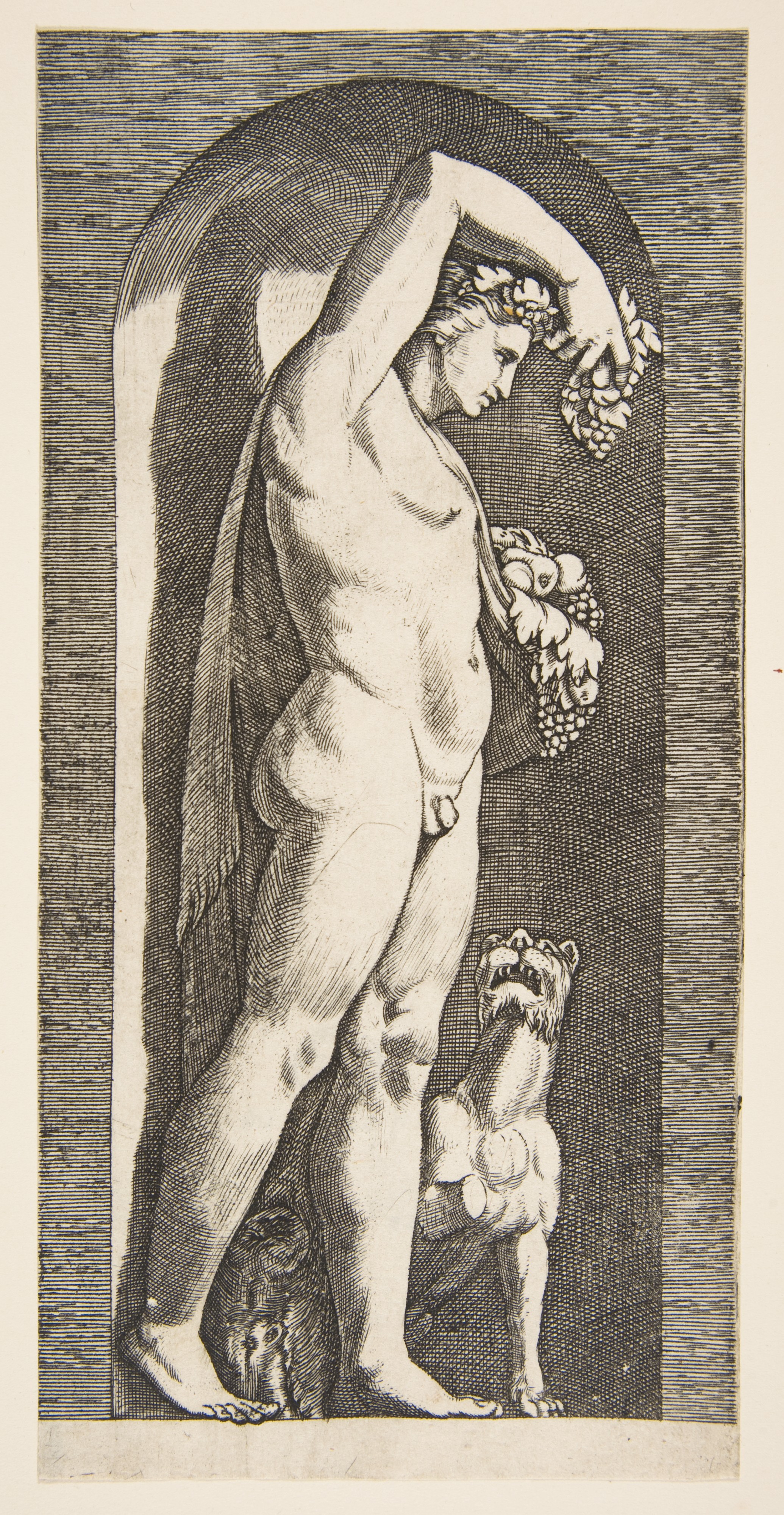Etching of Bacchus with Lion