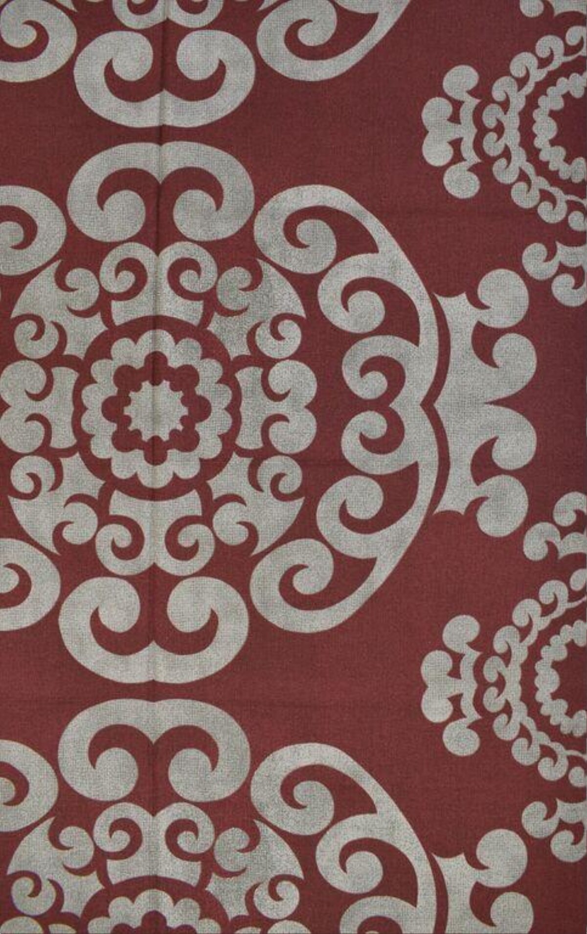 Red and Silver Scroll Pattern Fabric