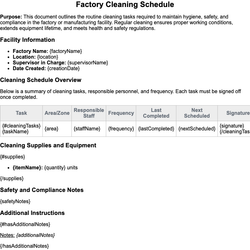 Factory Cleaning Schedule