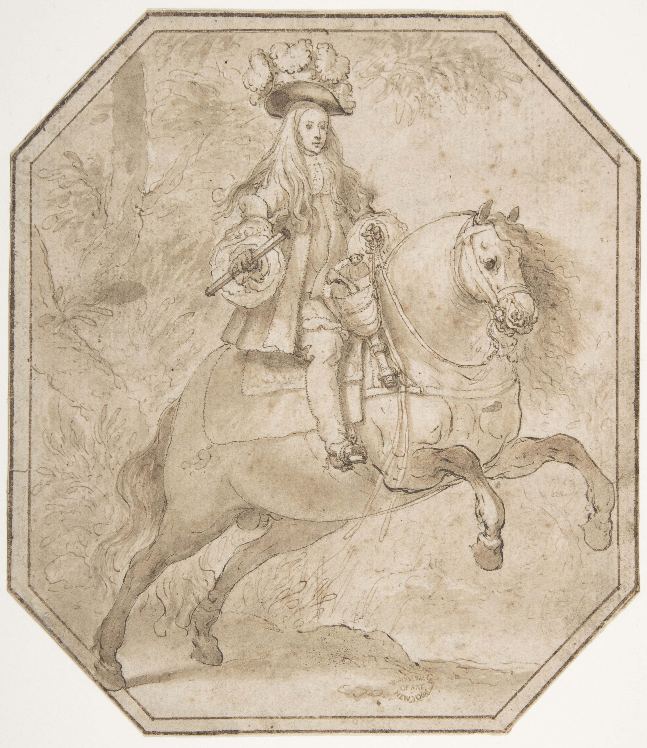 Antique Equestrian Portrait Sketch