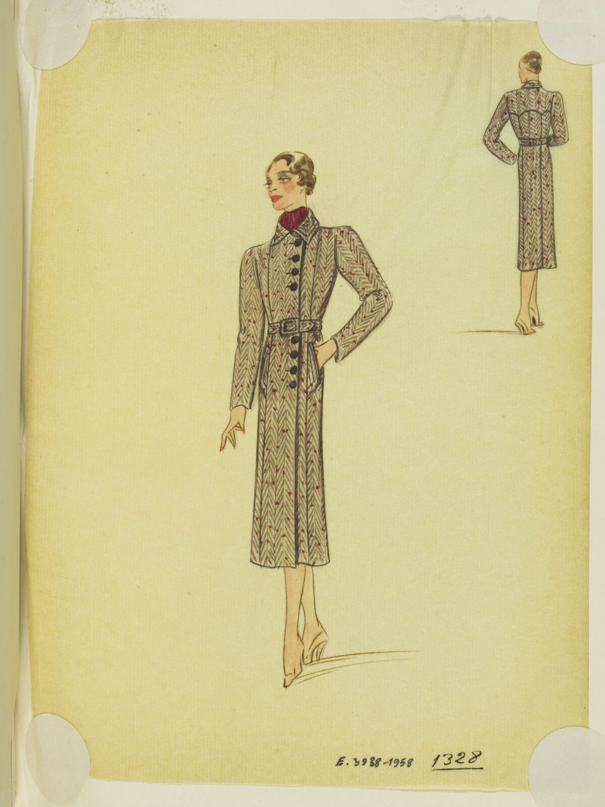 Vintage Coat Dress Fashion Sketch