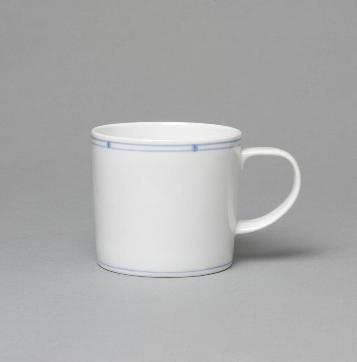 White Ceramic Mug with Blue Trim