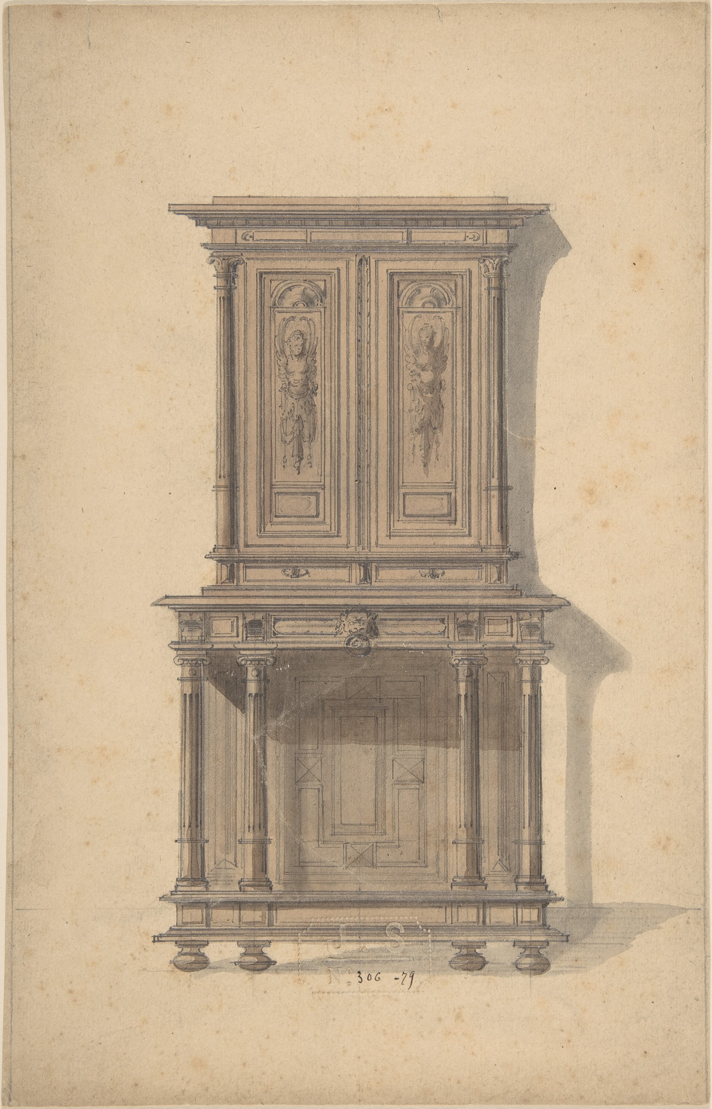 Design Sketch of Classical Two-tier Cabinet