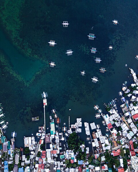 Aerial View of Coastal Fishing Village