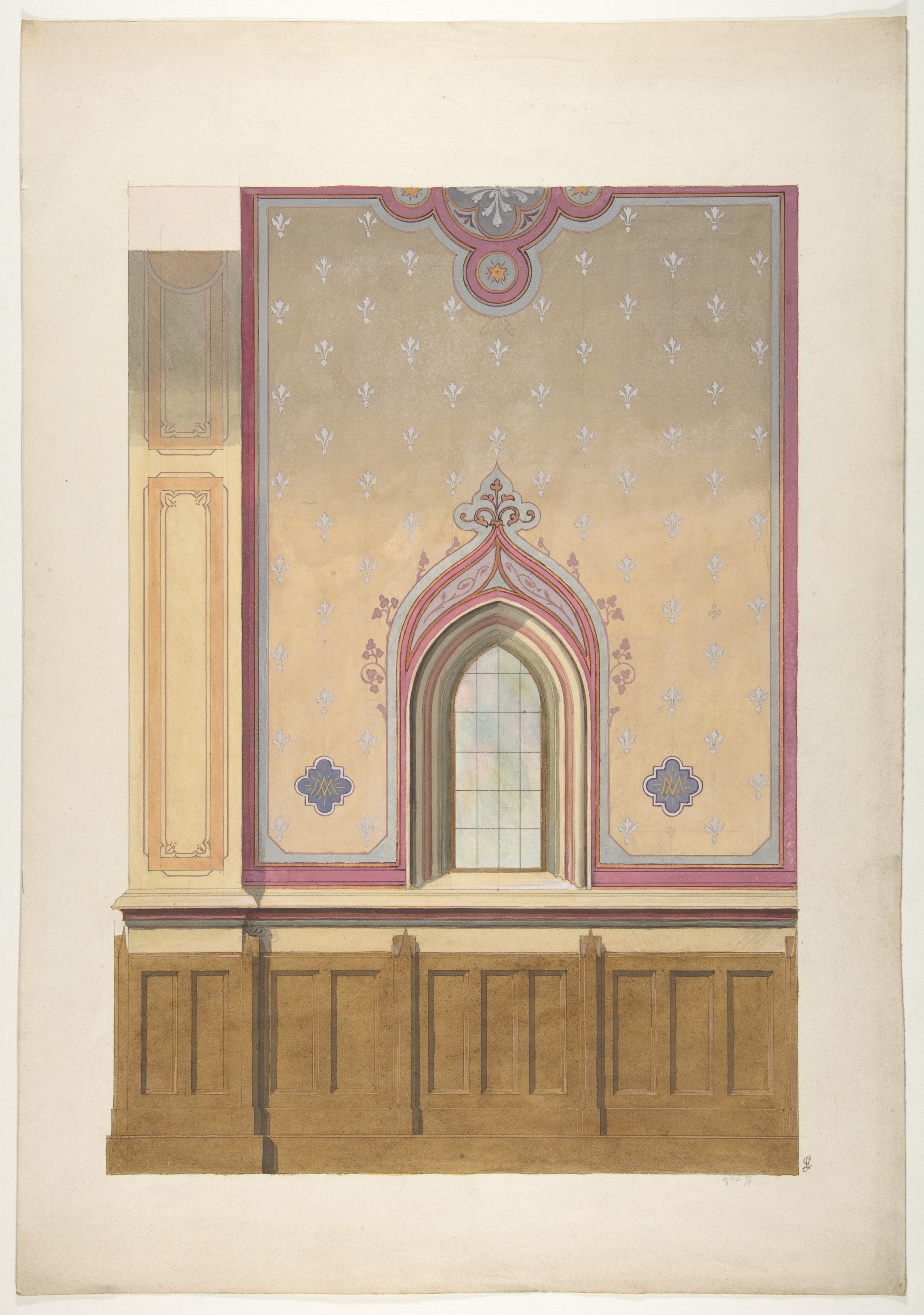 Gothic Style Interior Wall Design Drawing
