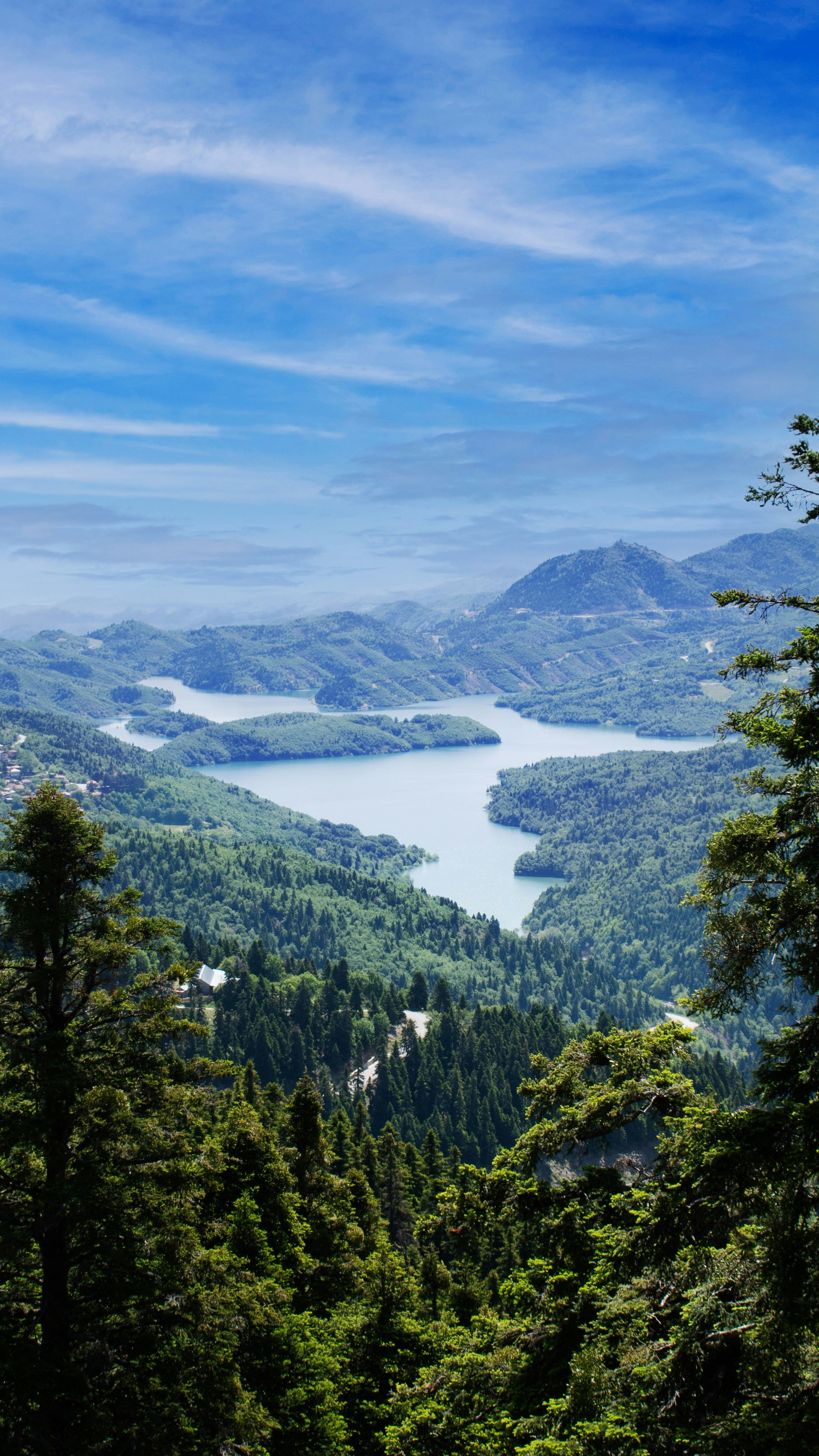 Lake View From Forested Mountain Peak
