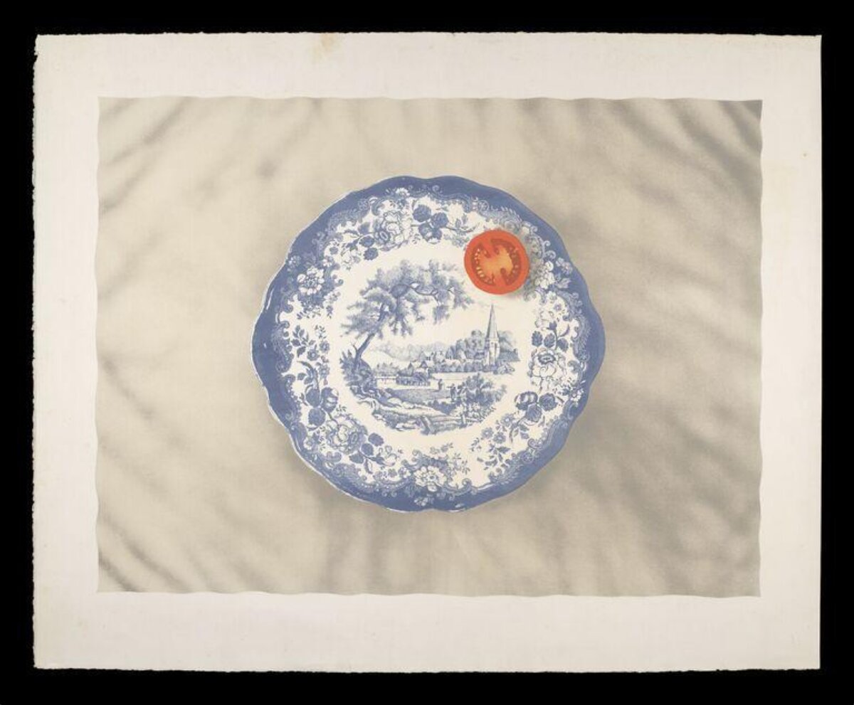 Blue and White Plate with Half Tomato
