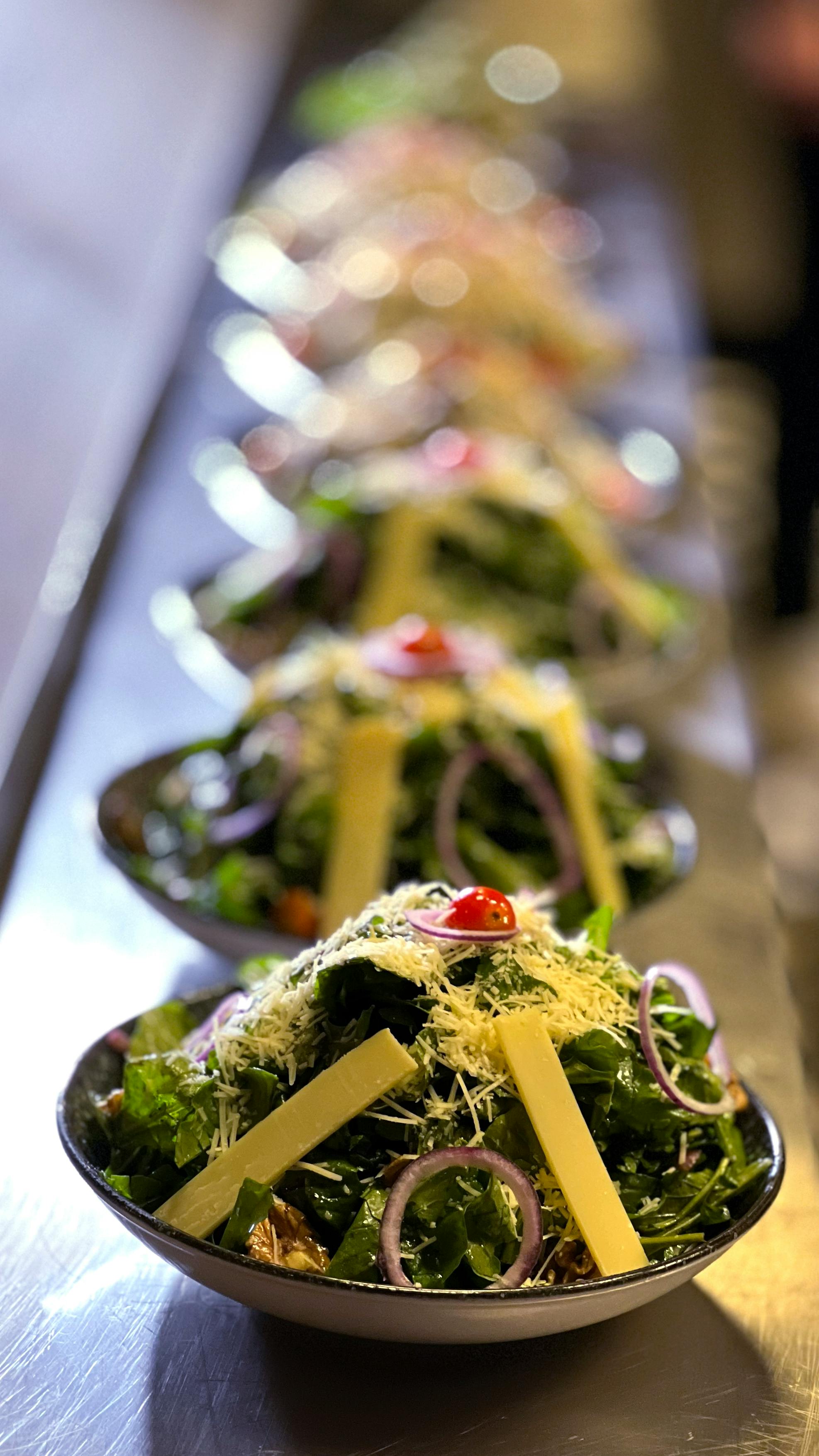 Line of Fresh Green Salads
