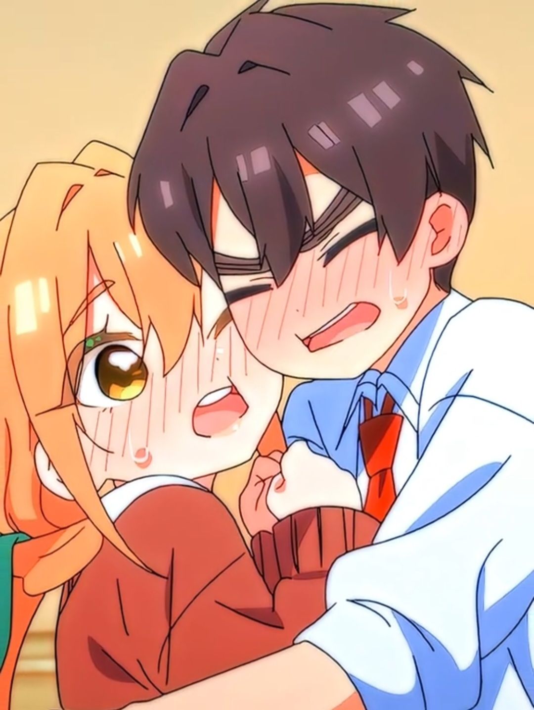 Blushing Anime Couple Hugging