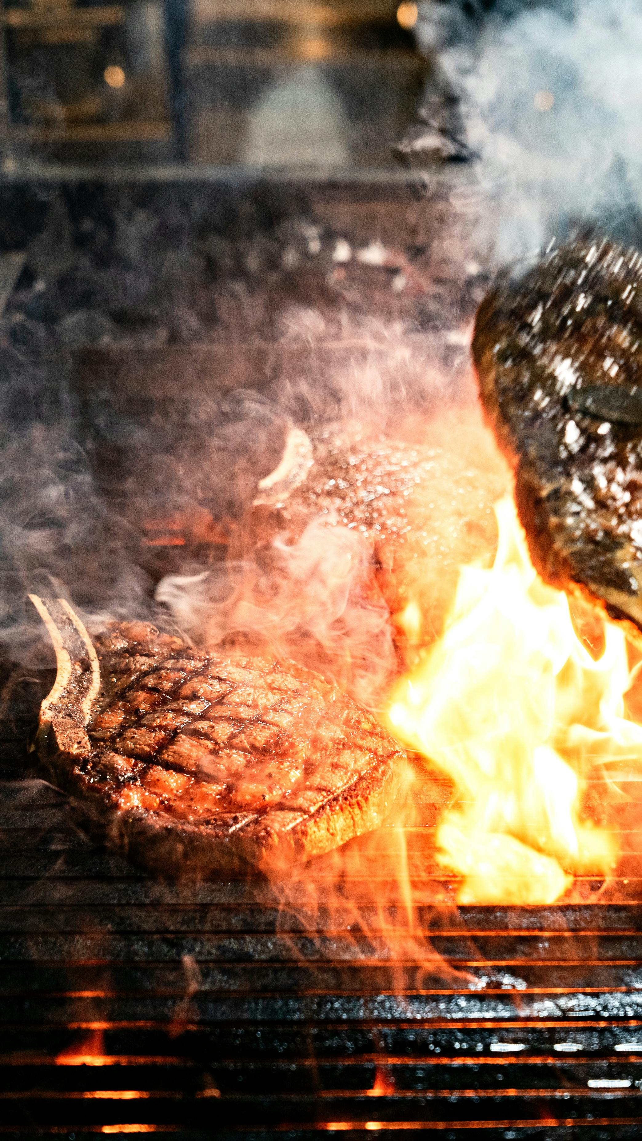 Grilled Steaks over Open Flame
