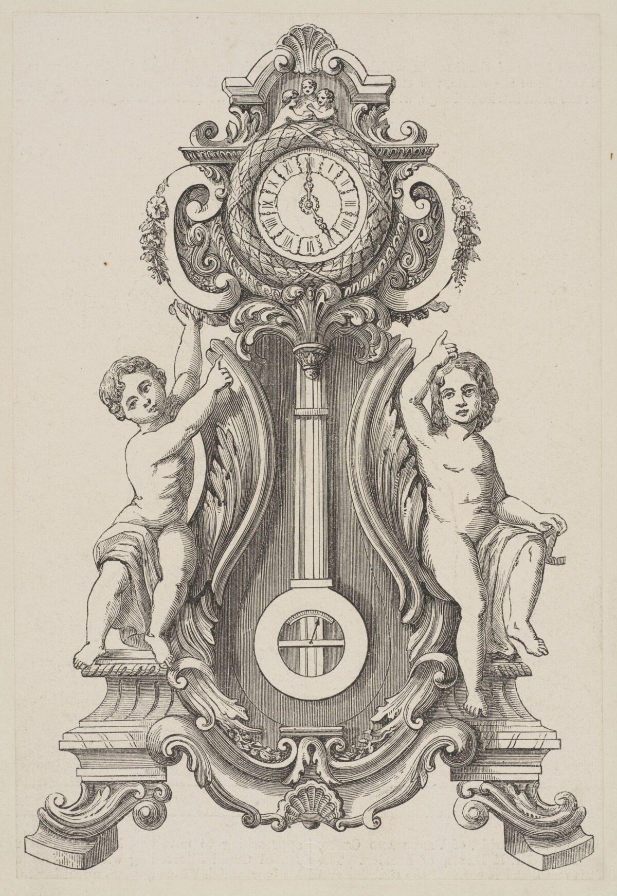 Engraving of Ornate Cherub Mantel Clock