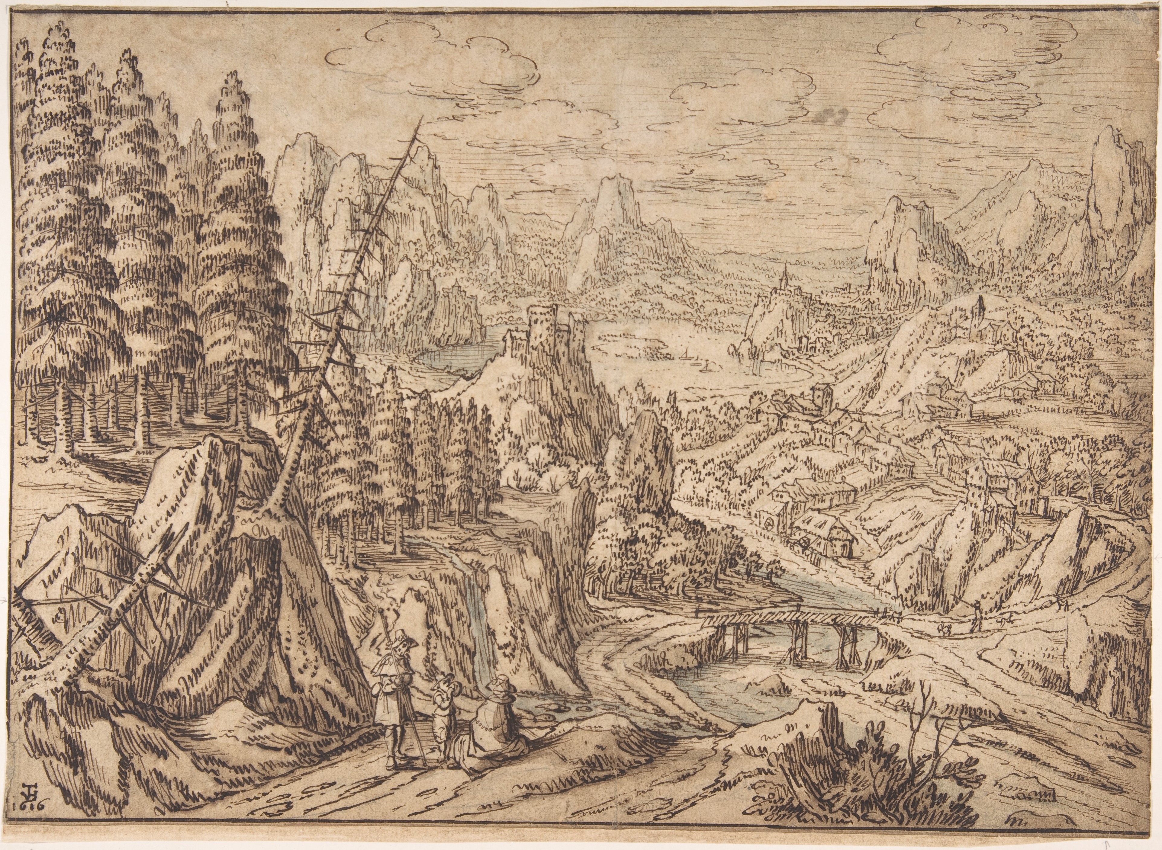 Mountain Valley River Landscape Sketch