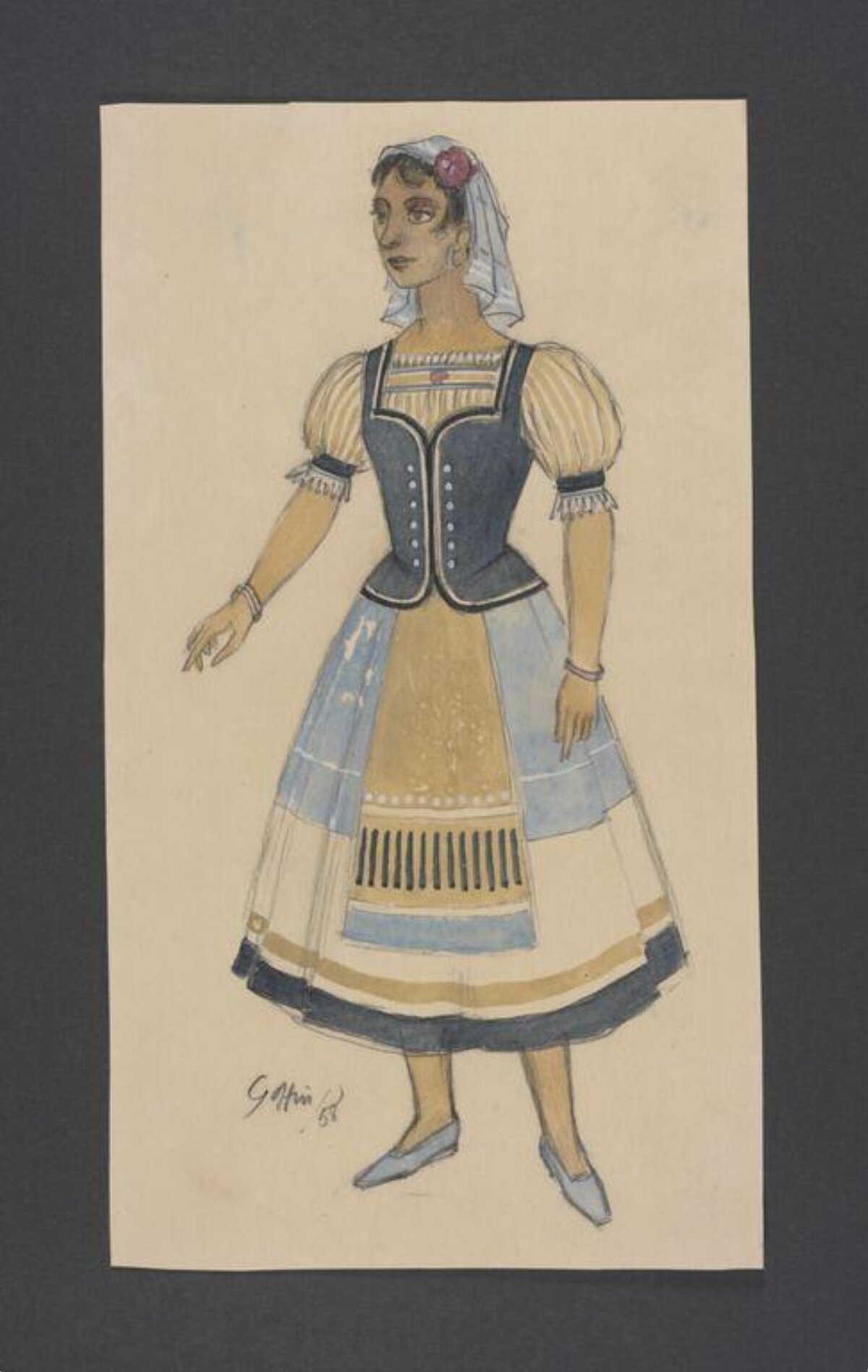 Woman Folk Costume Design Sketch