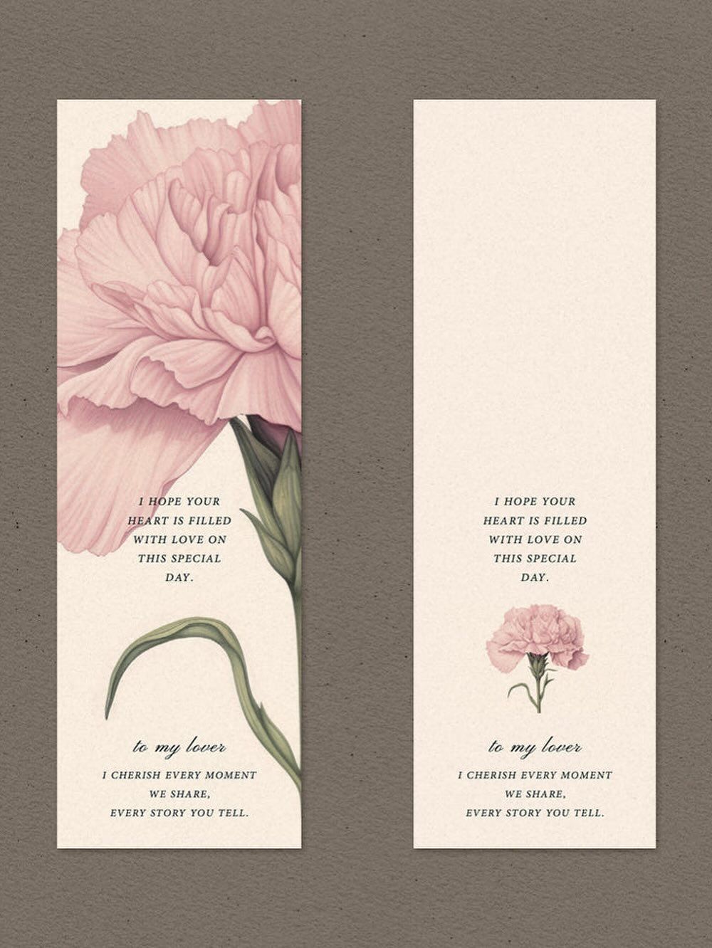 Pink Carnation Romantic Greeting Bookmarks