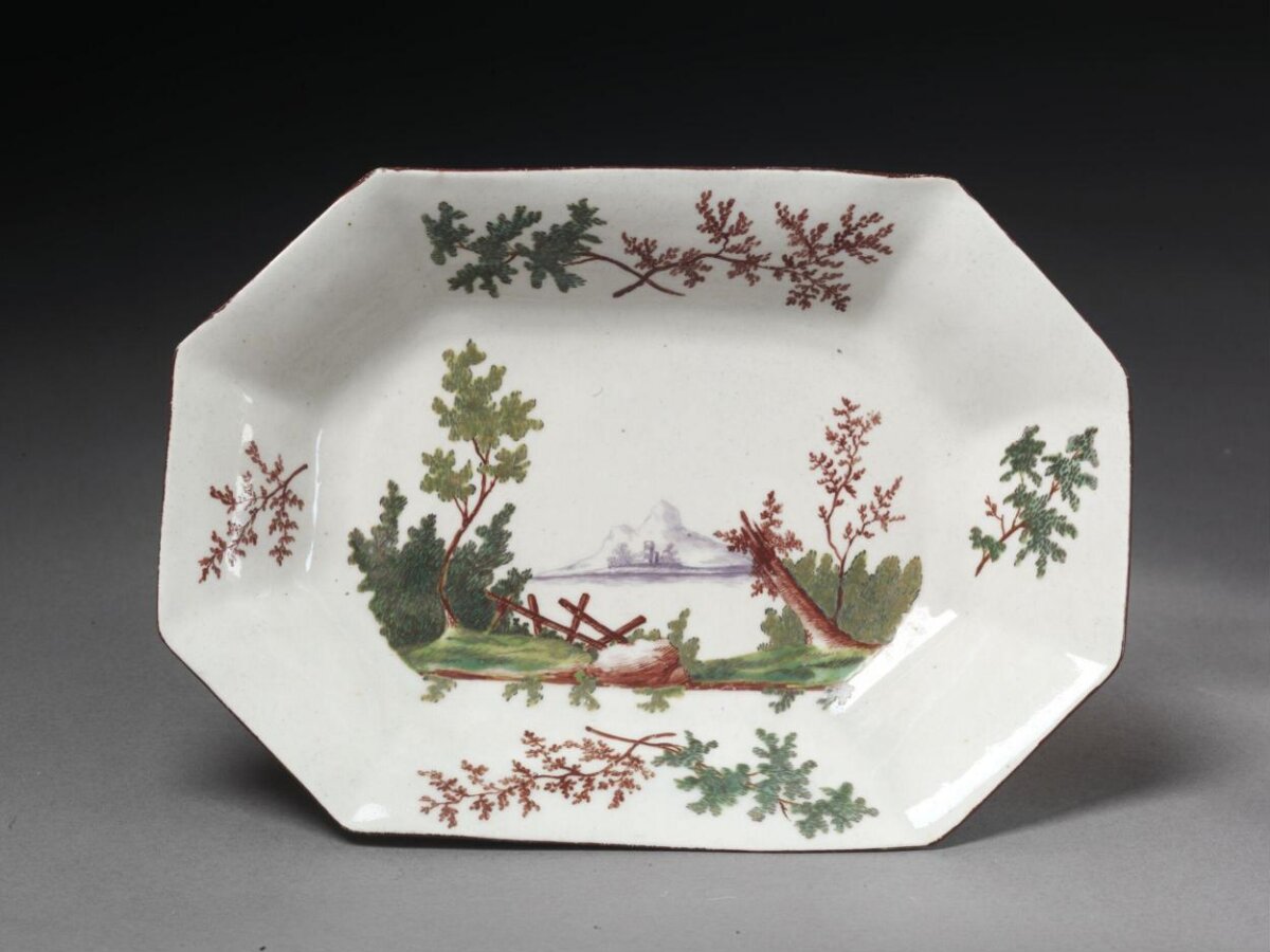 Painted Landscape Octagonal Porcelain Dish