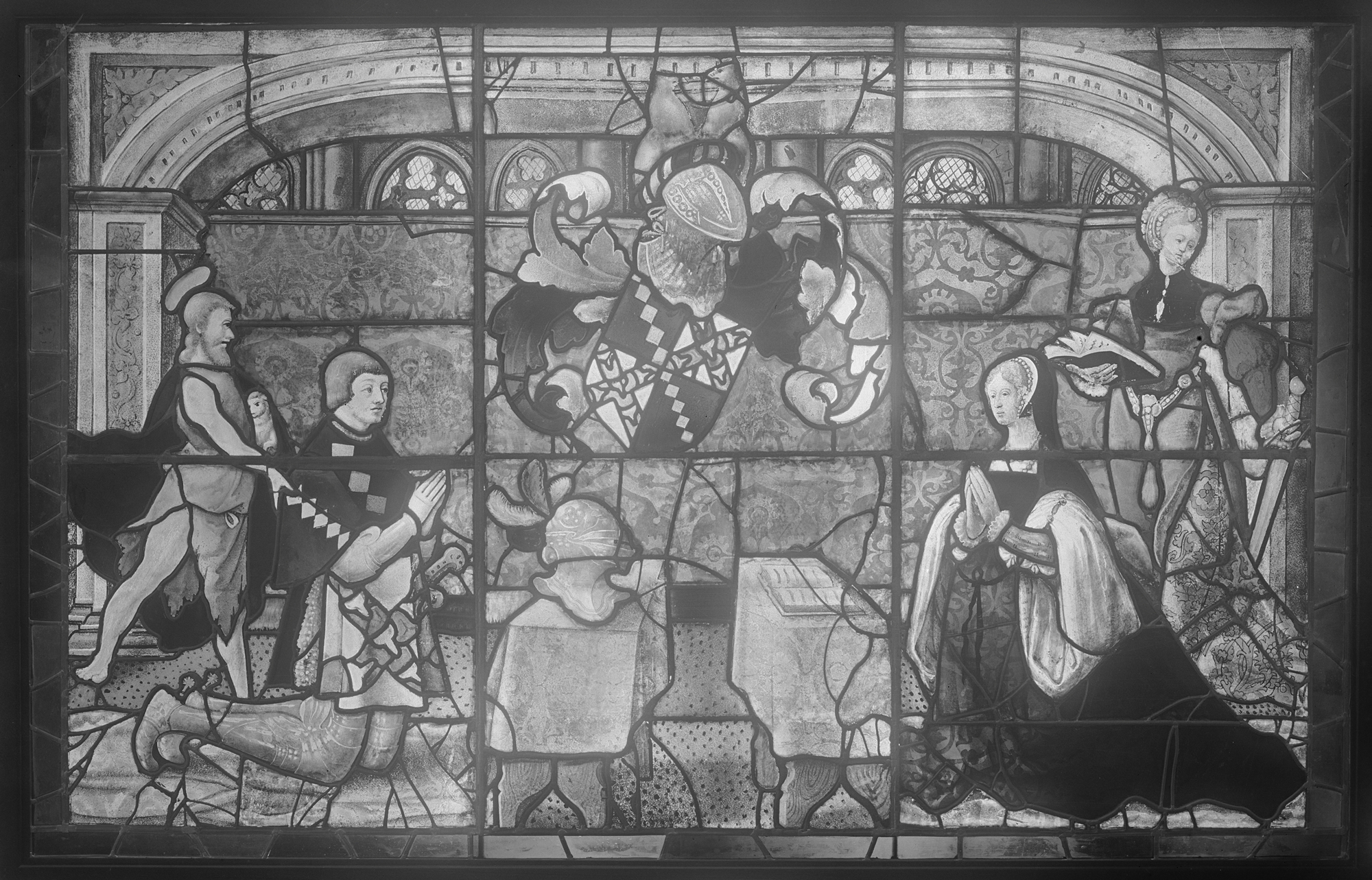 Medieval Donor Stained Glass Panel