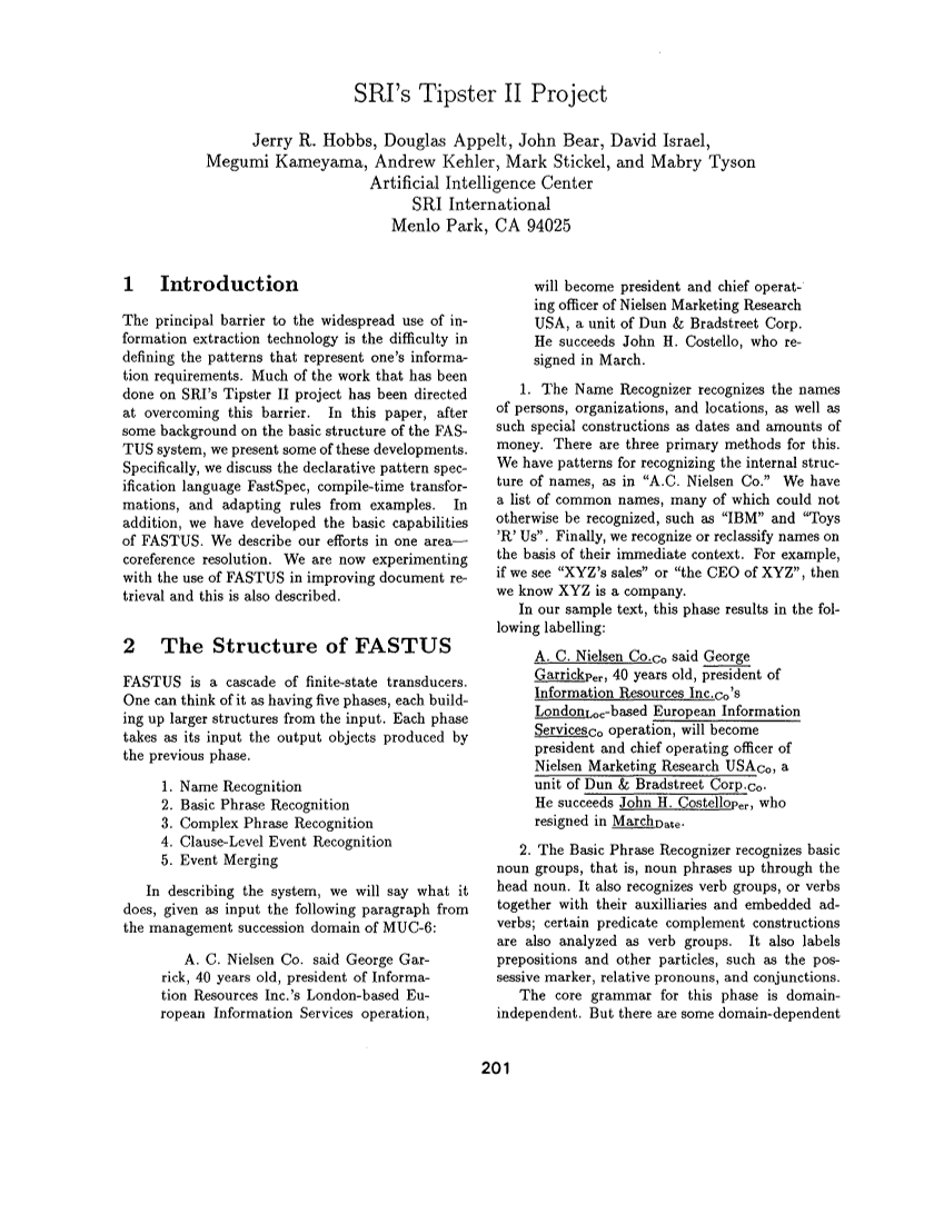 SRI’s Tipster II Project