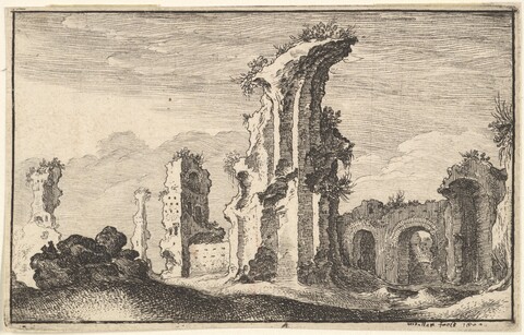 Ancient Ruins Landscape Etching
