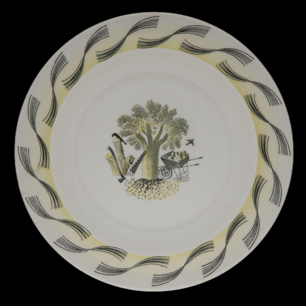 Vintage Ceramic Plate with Logging Scene