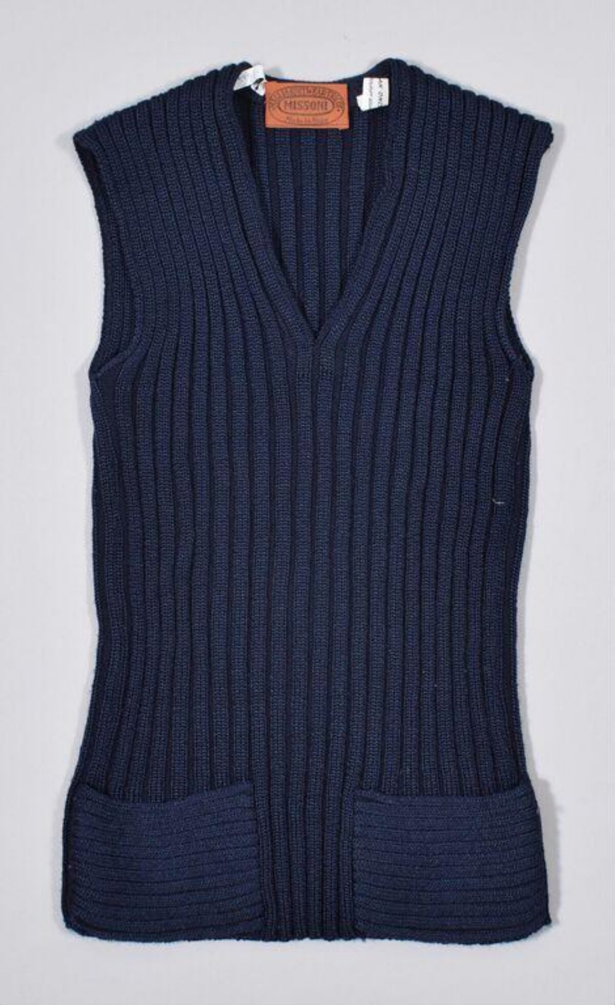 Navy Blue Ribbed Knit Sleeveless Vest
