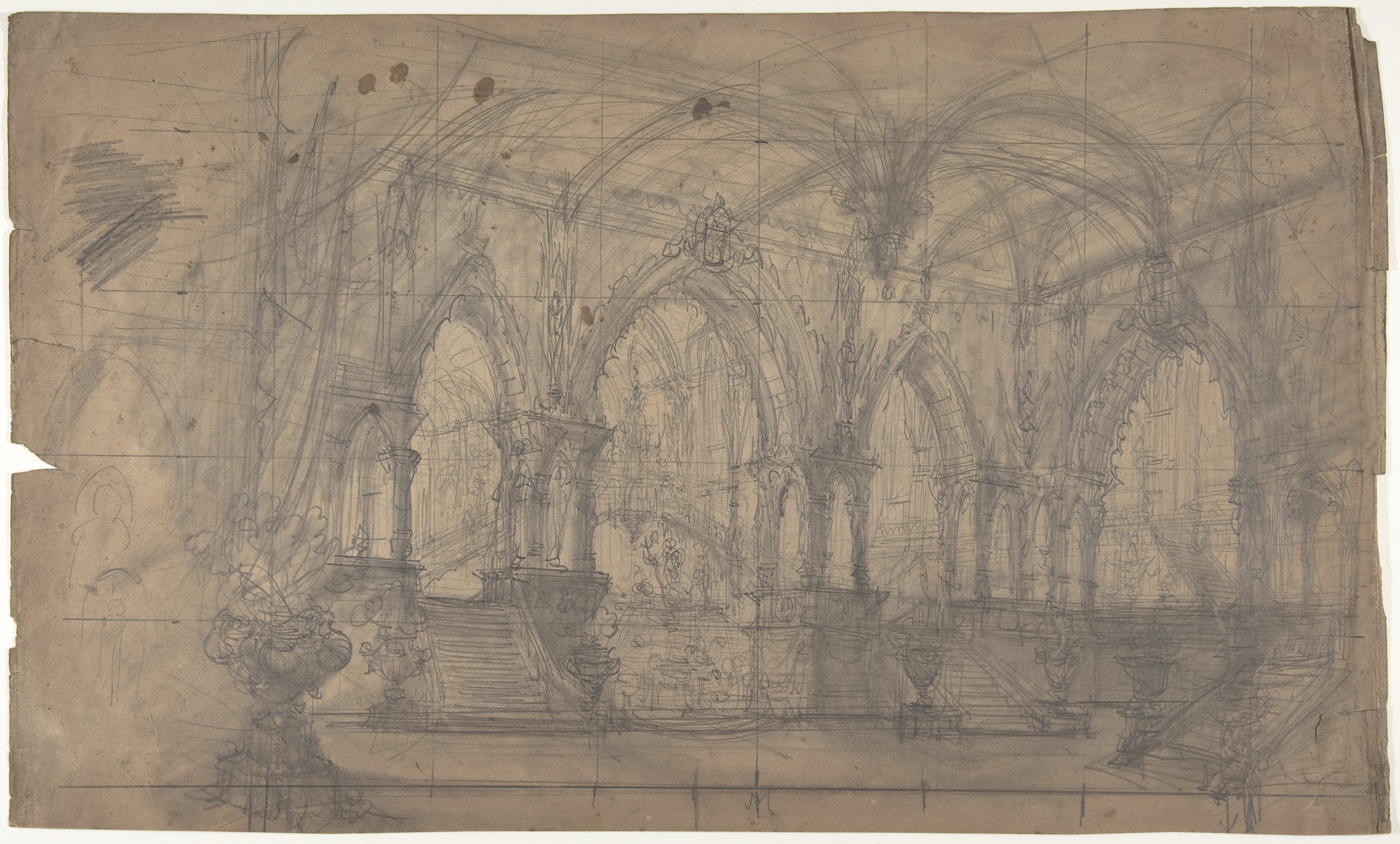 Gothic Interior Pencil Architectural Sketch