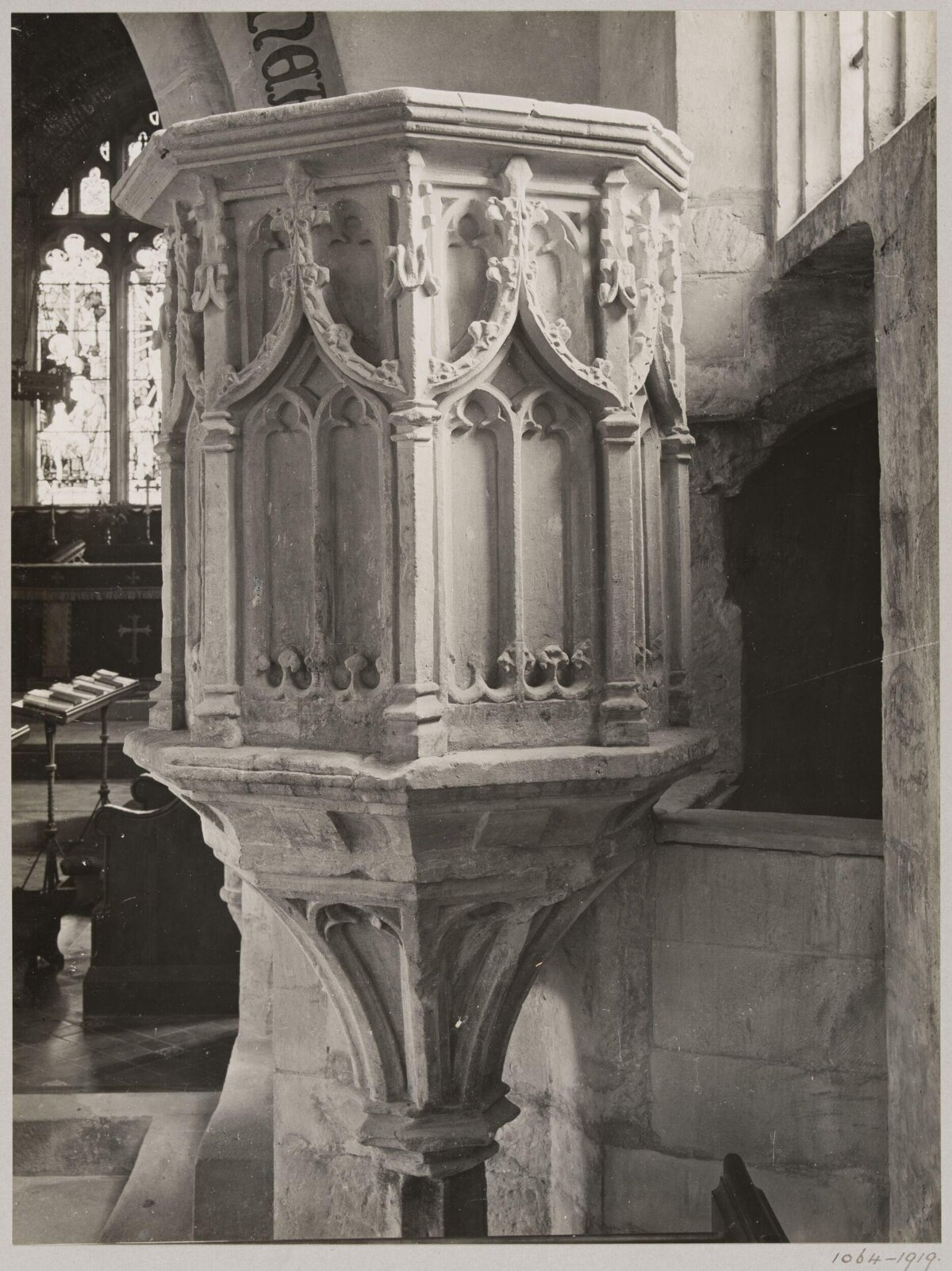 Gothic Stone Pulpit in Church