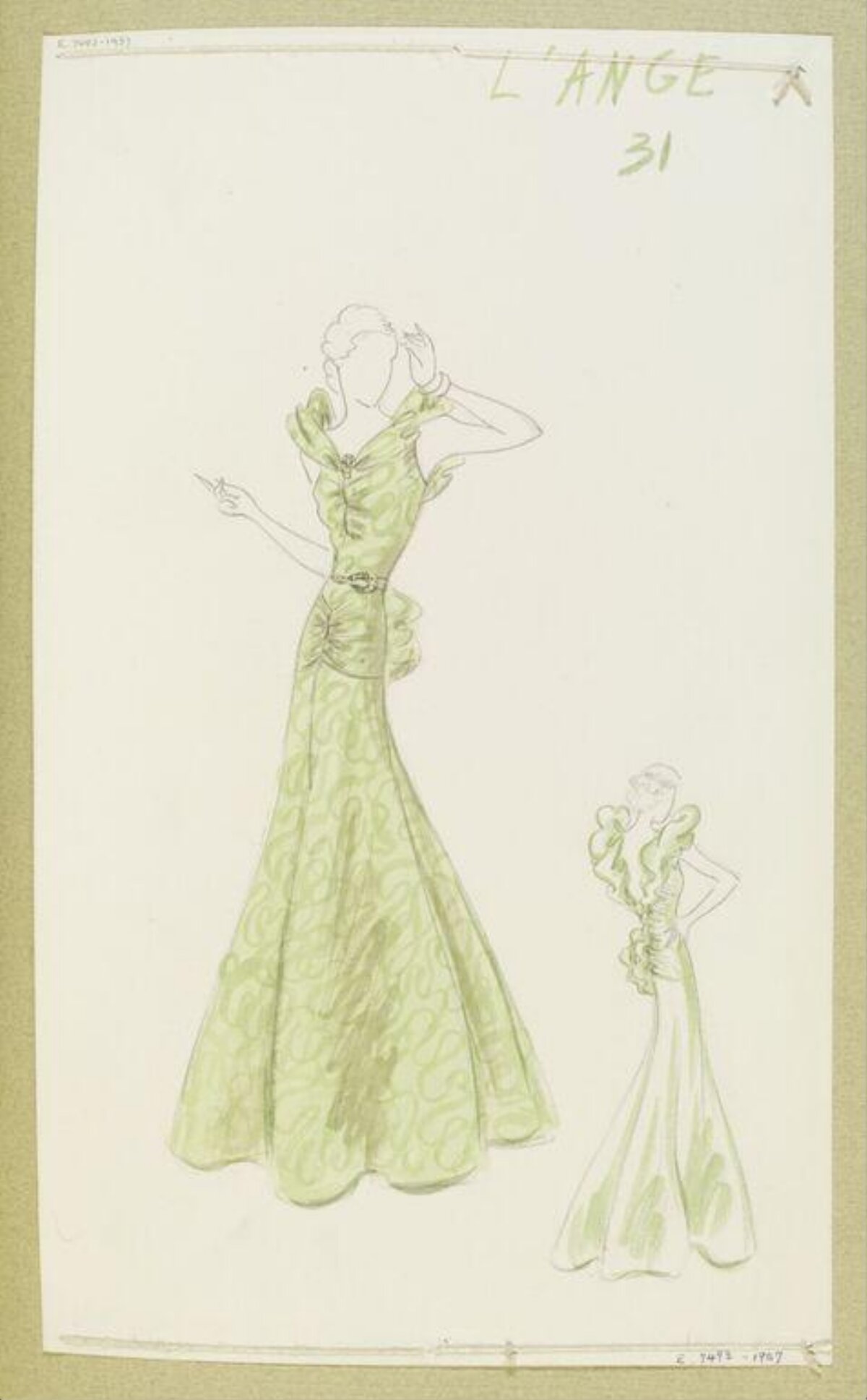 Vintage Green Evening Gown Sketch