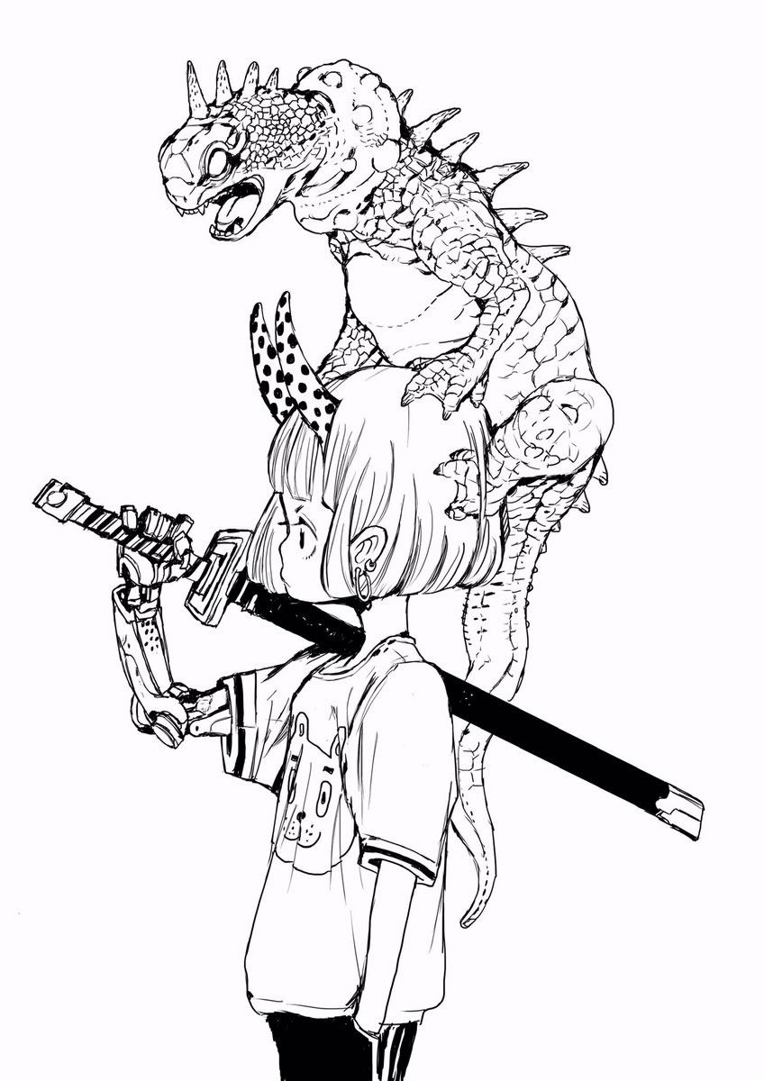 Horned Girl With Dinosaur On Shoulder — Images
