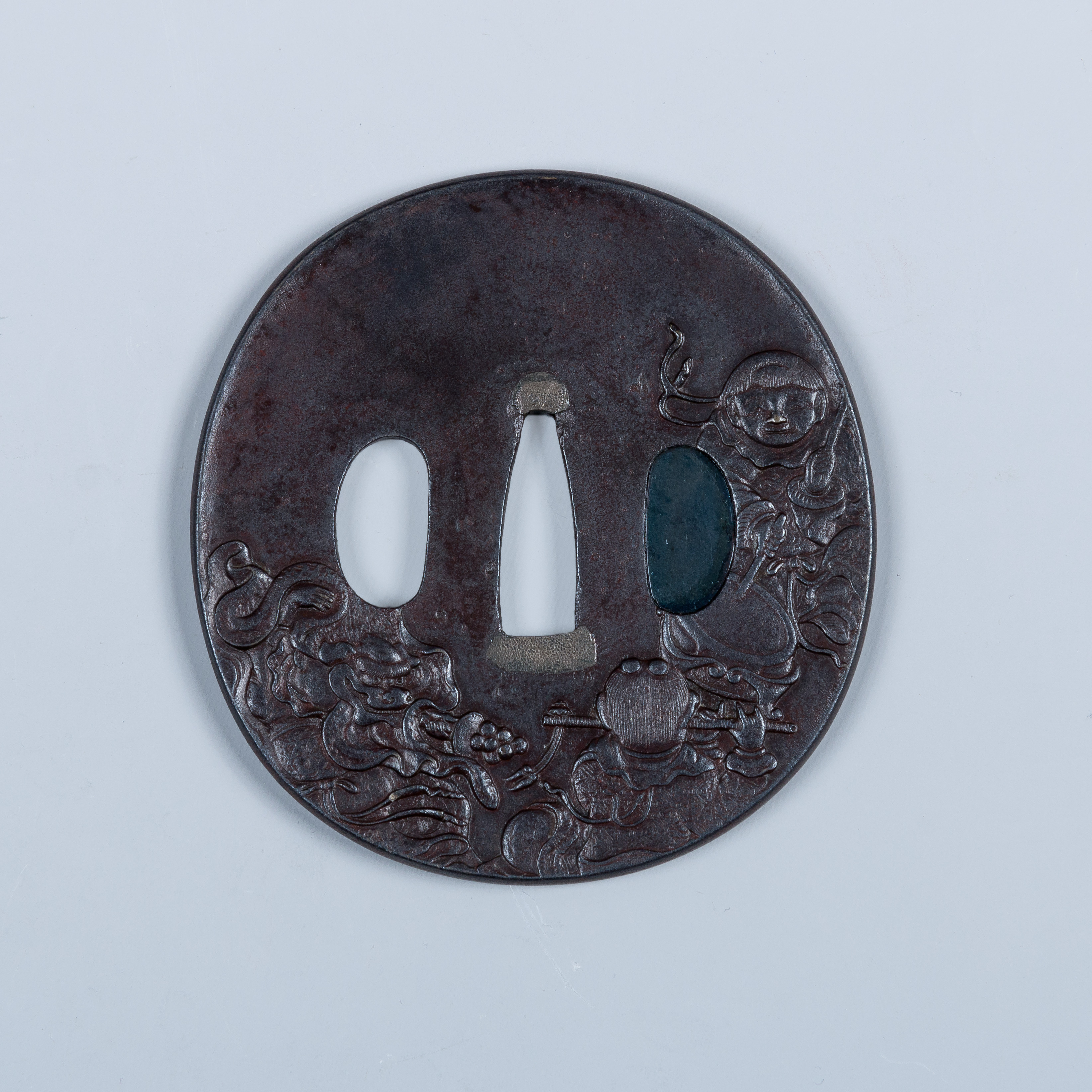 Carved Iron Japanese Sword Tsuba