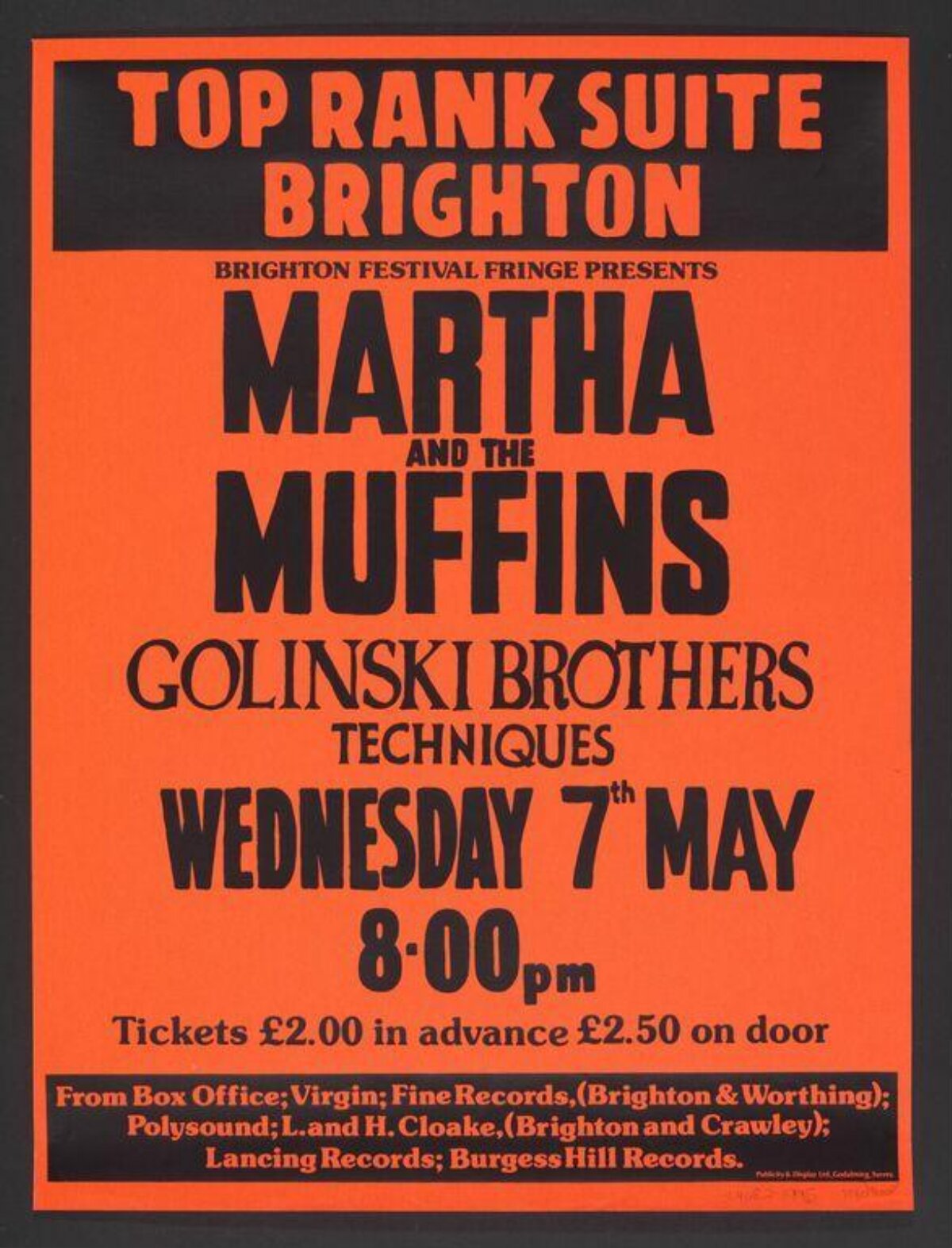 Martha and the Muffins Brighton Concert Poster