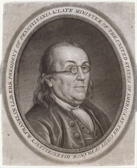 1787 Engraved Portrait of Benjamin Franklin