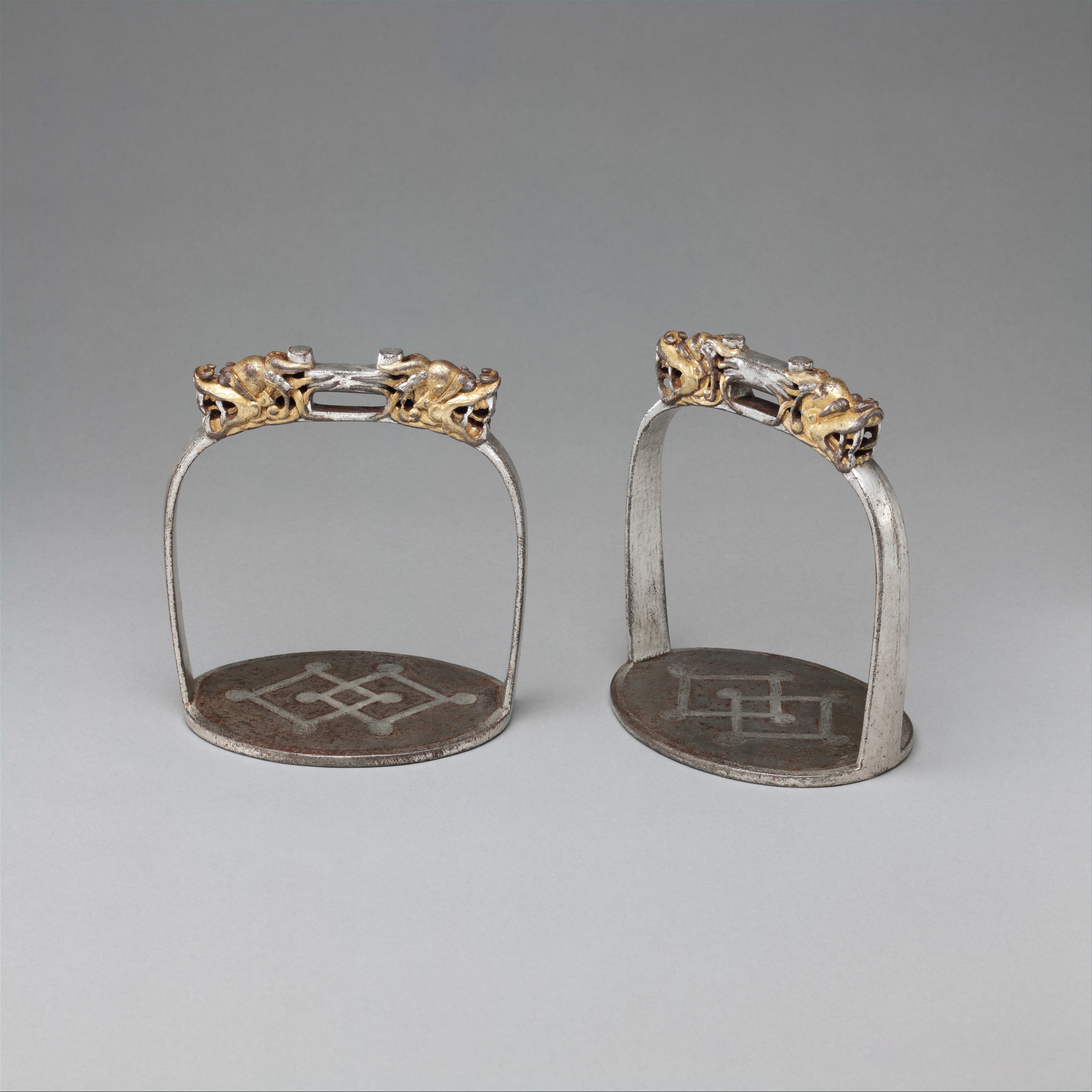 Pair of Gilded Dragon Iron Stirrups