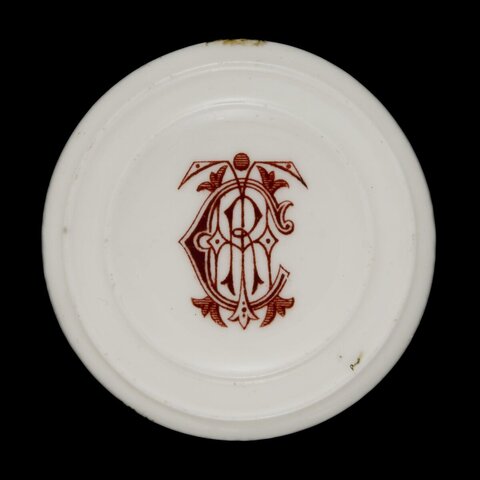 White Ceramic Base With Red Monogram Logo
