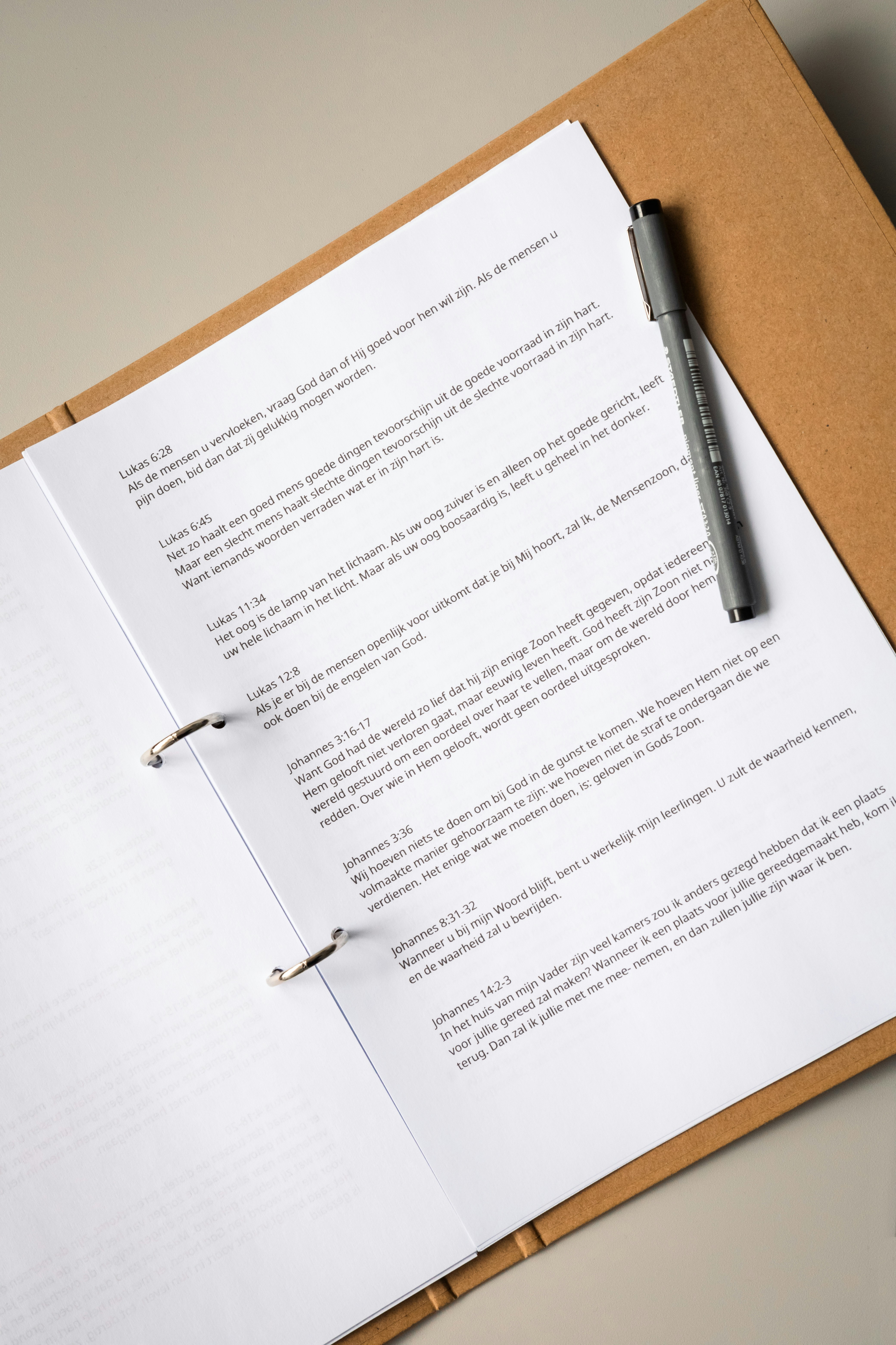 Printed Dutch Bible Verses in Binder