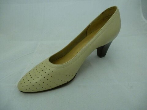 Beige Perforated High Heel Pump Shoe