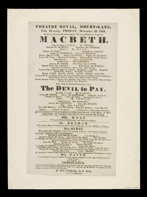 1819 Drury Lane Macbeth Playbill