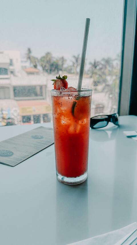 Strawberry Iced Drink on Cafe Table