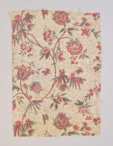 Antique Floral Printed Fabric Fragment