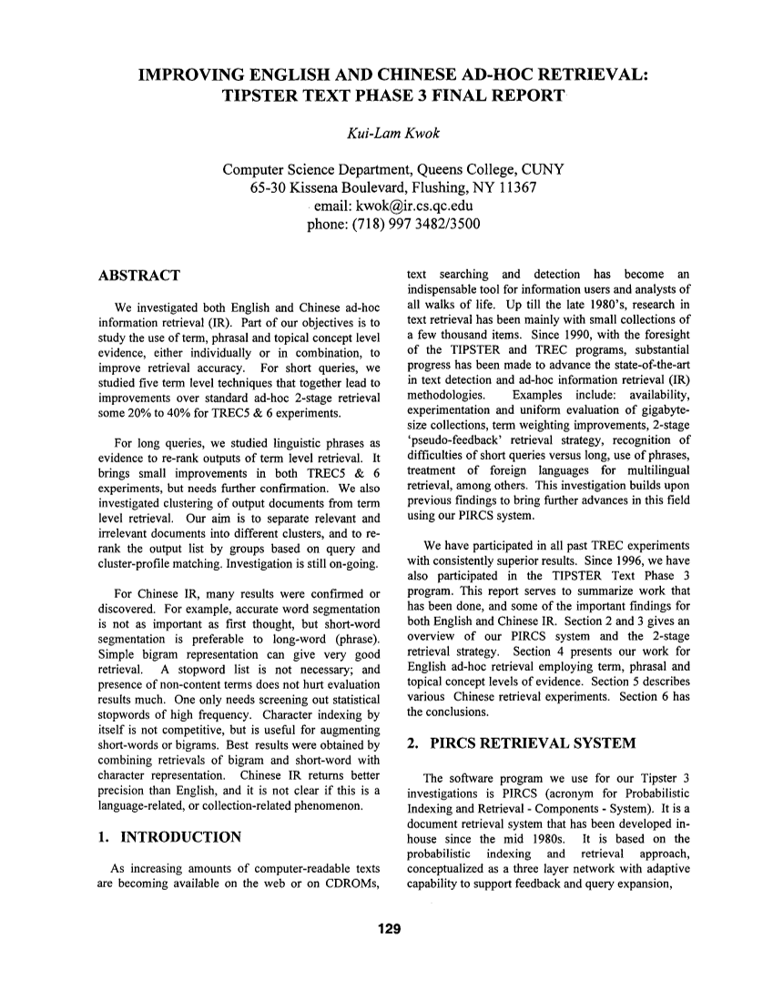 Improving English and Chinese Ad-Hoc Retrieval: TIPSTER Text Phase 3 Final Report