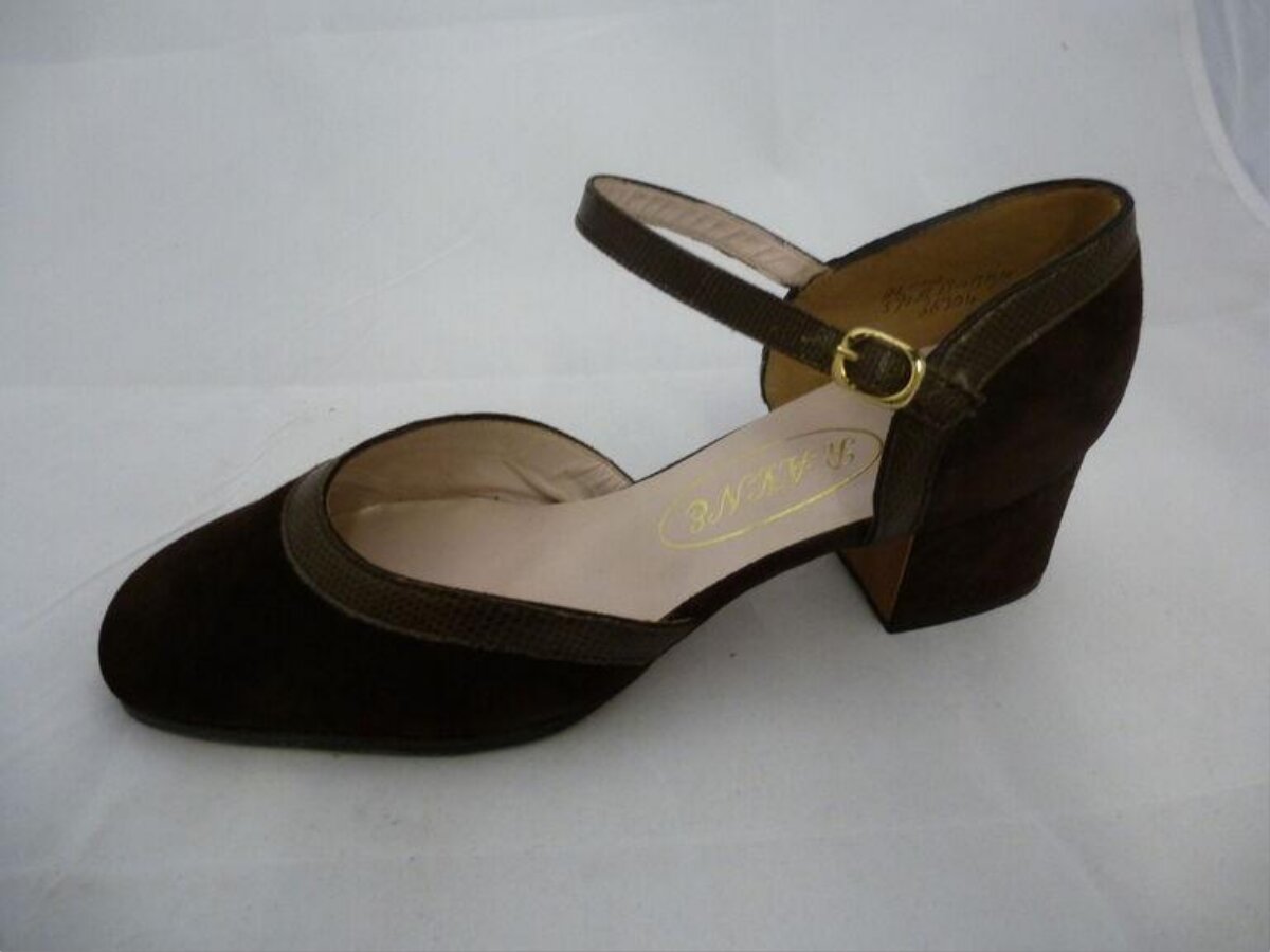 Brown Ankle Strap Block Heel Shoe