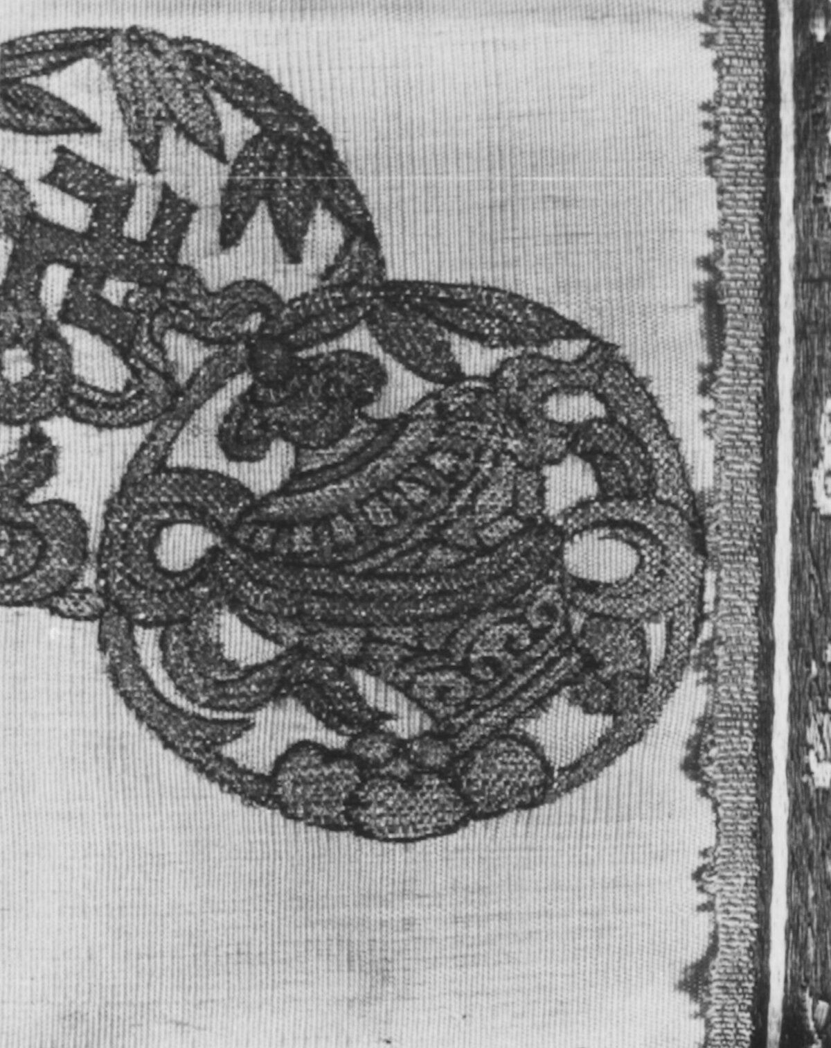 Ancient Chinese Round Embroidery Fragment