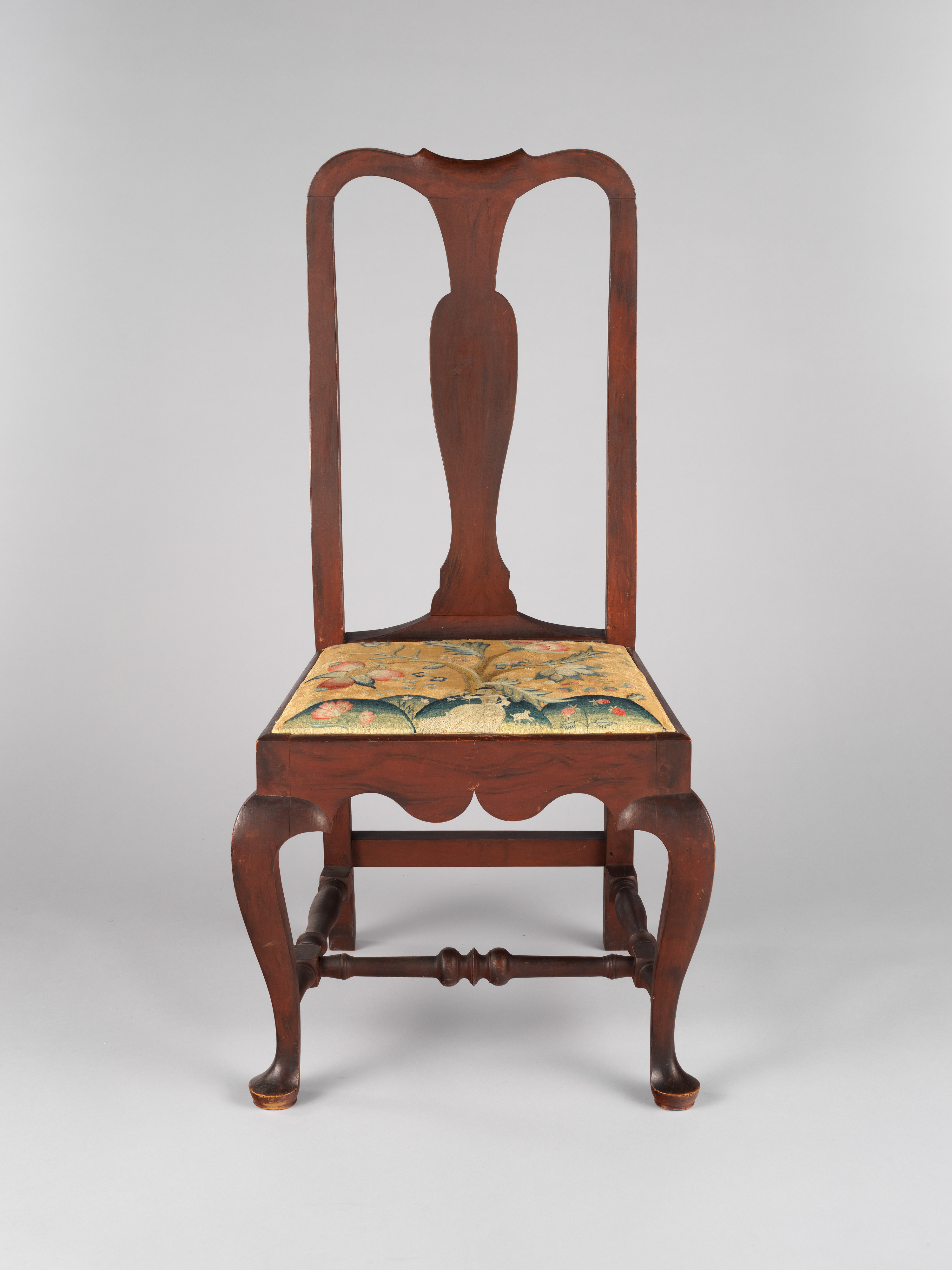 Antique Embroidered Wooden Side Chair