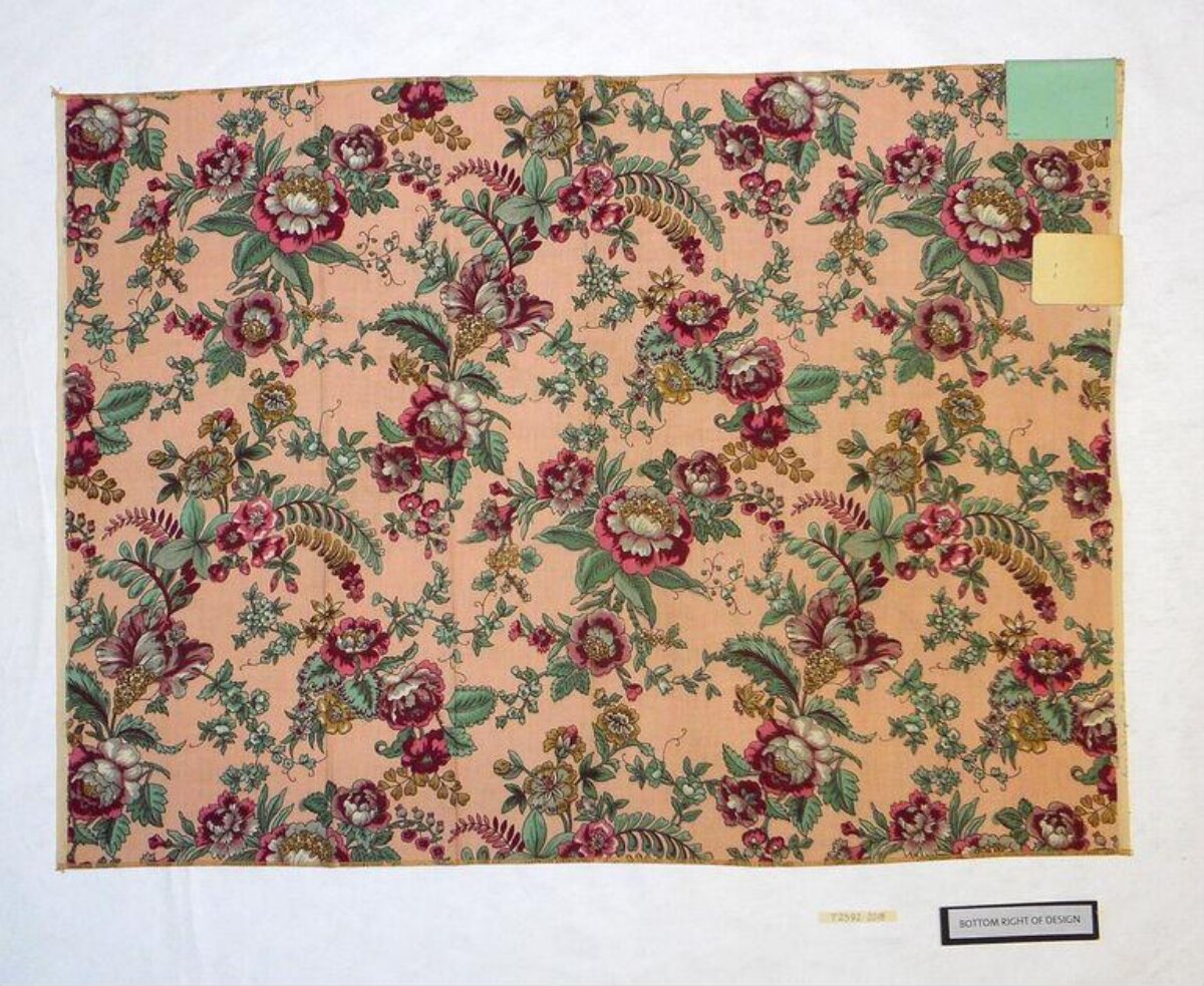 Vintage Peach Floral Printed Fabric