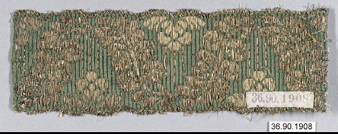 Antique Green and Gold Woven Textile Fragment