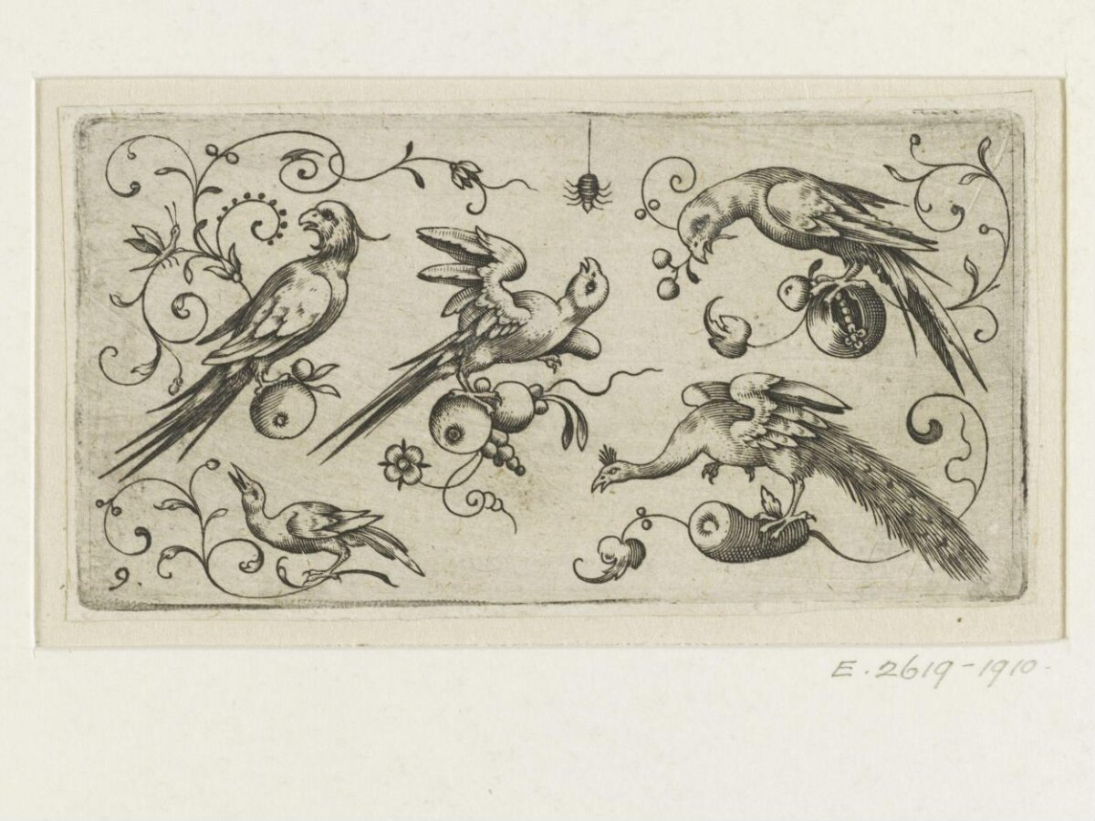 Ornate Bird and Fruit Engraving