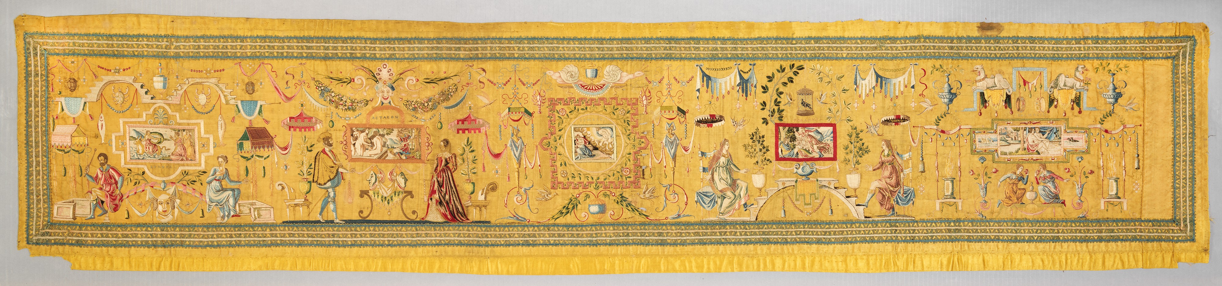 Antique Embroidered Yellow Textile Panel