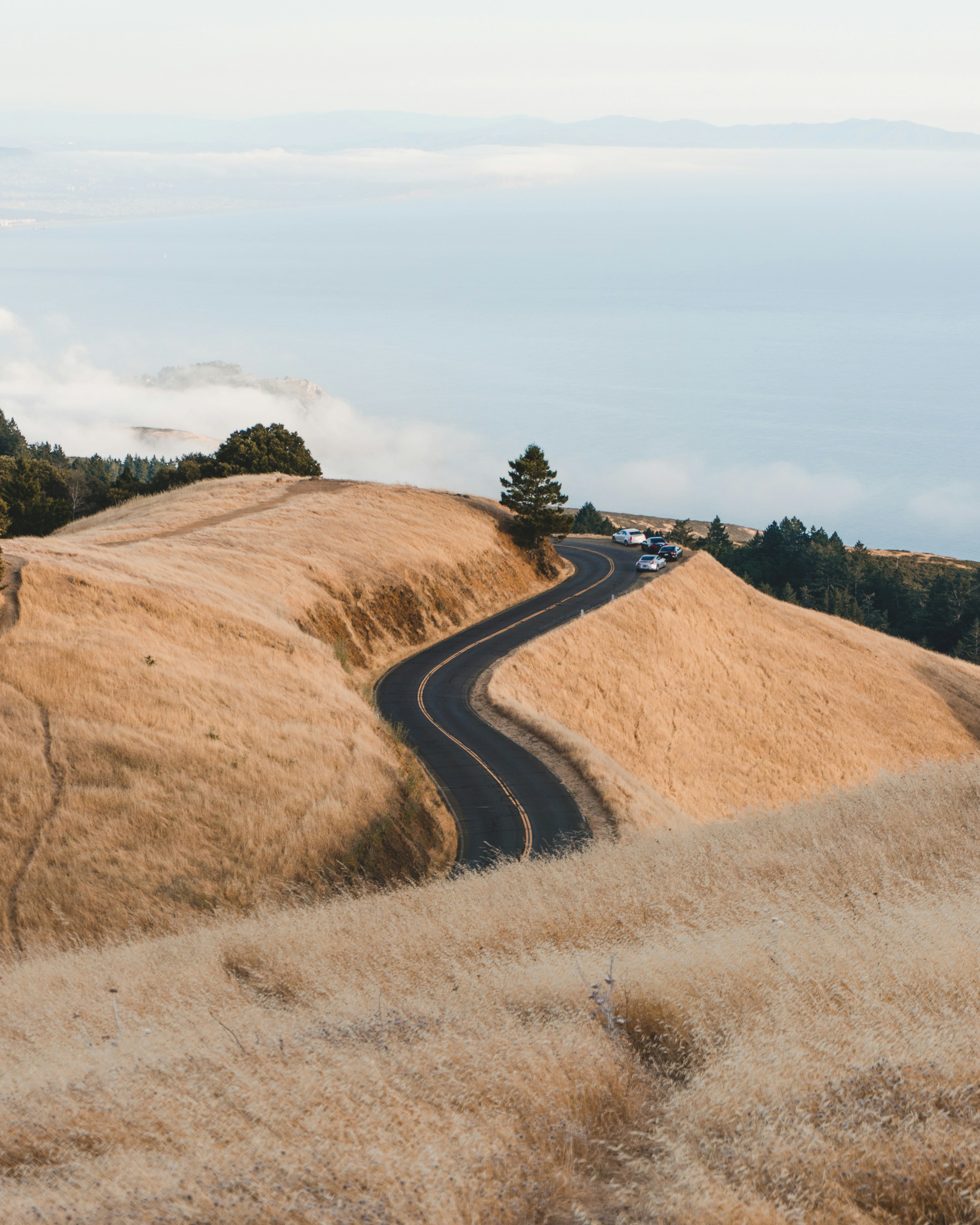 Winding Hillside Road Overlooking Sea