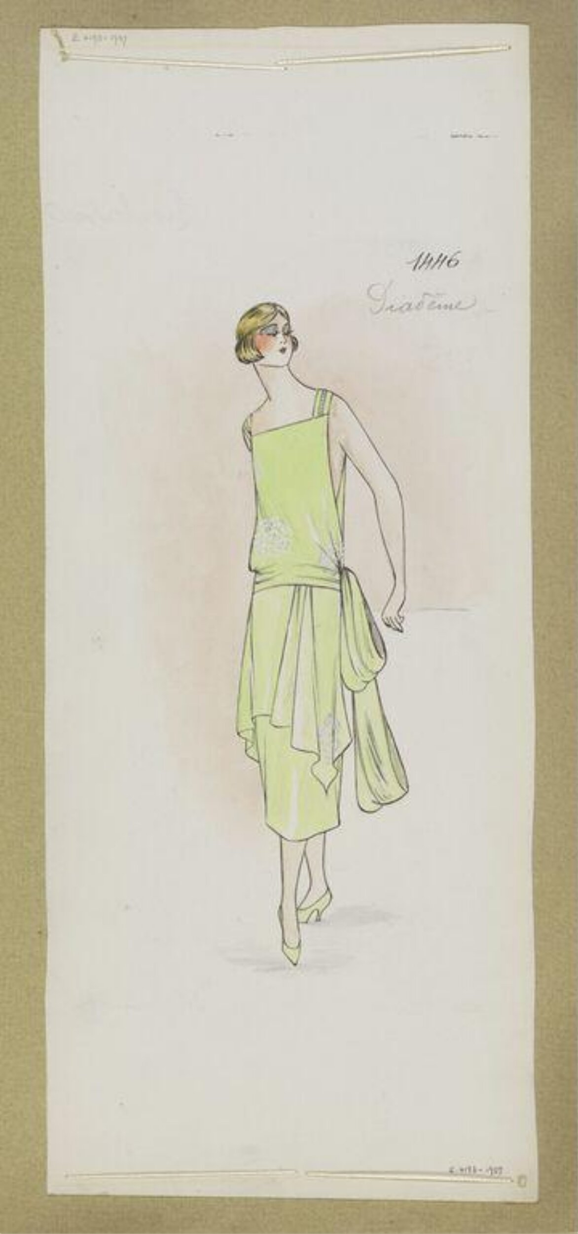 Vintage Light Green Dress Fashion Sketch
