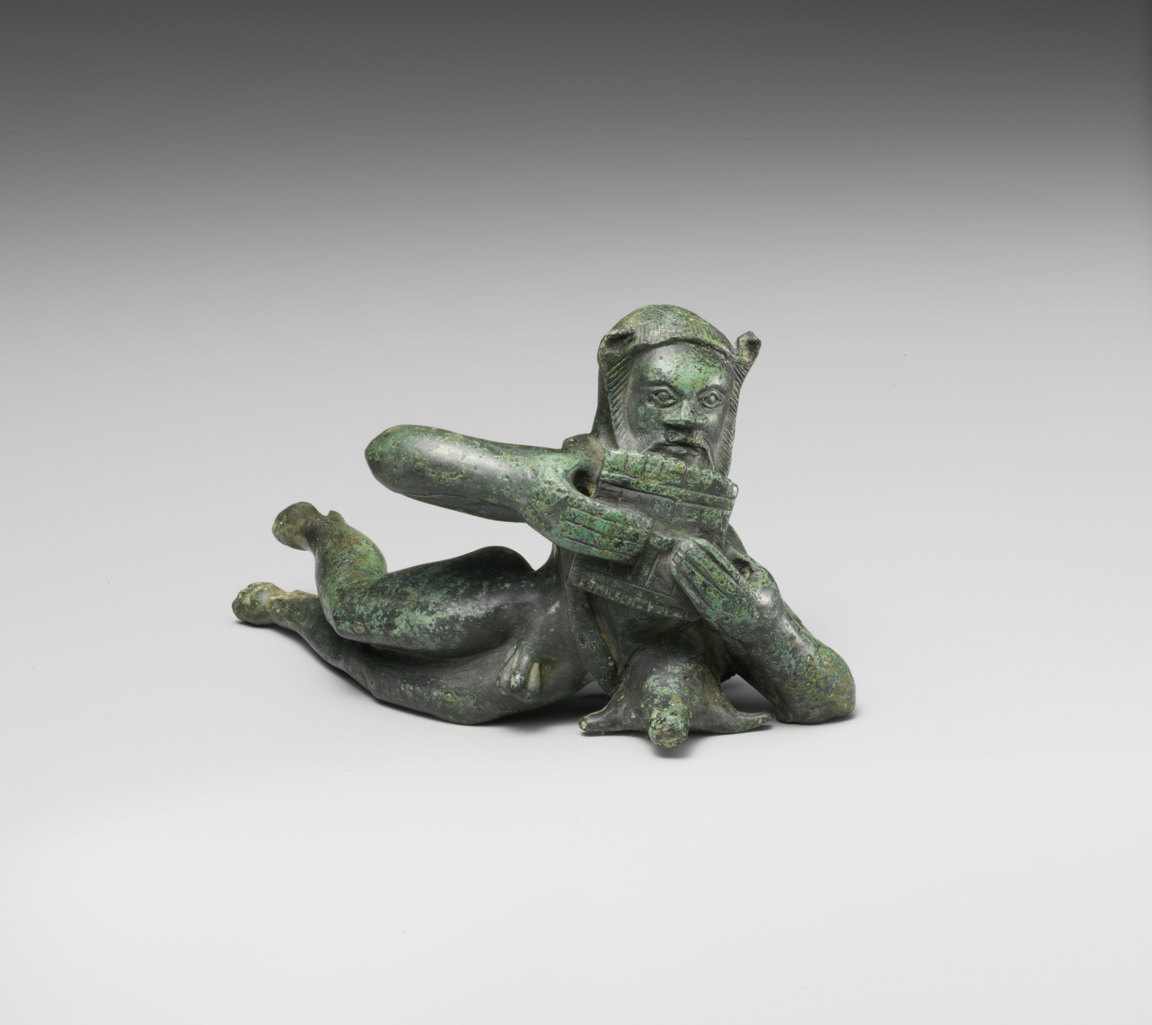 Ancient Bronze Reclining Satyr Statue