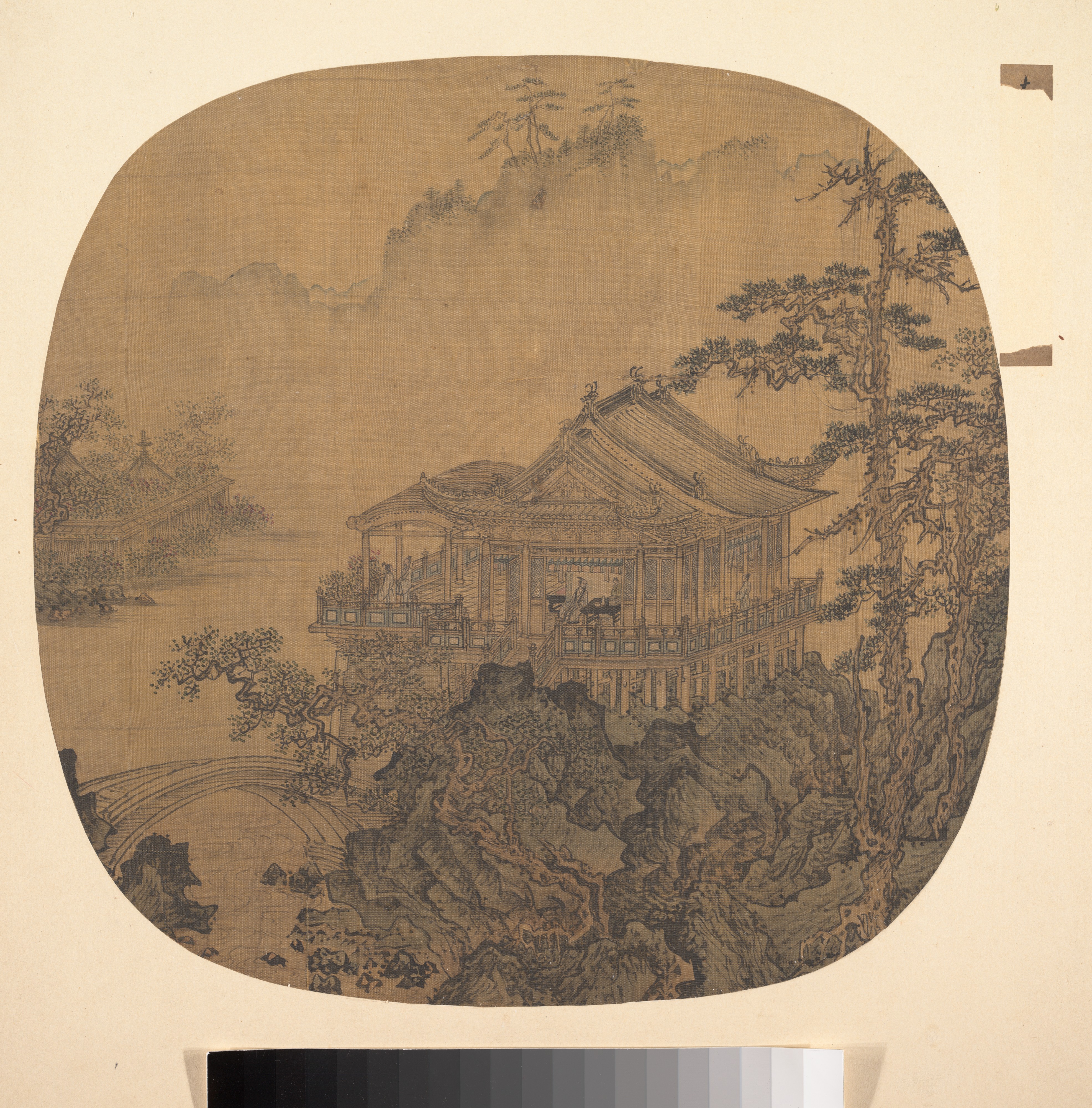 Ancient Chinese Landscape Pavilion Fan Painting